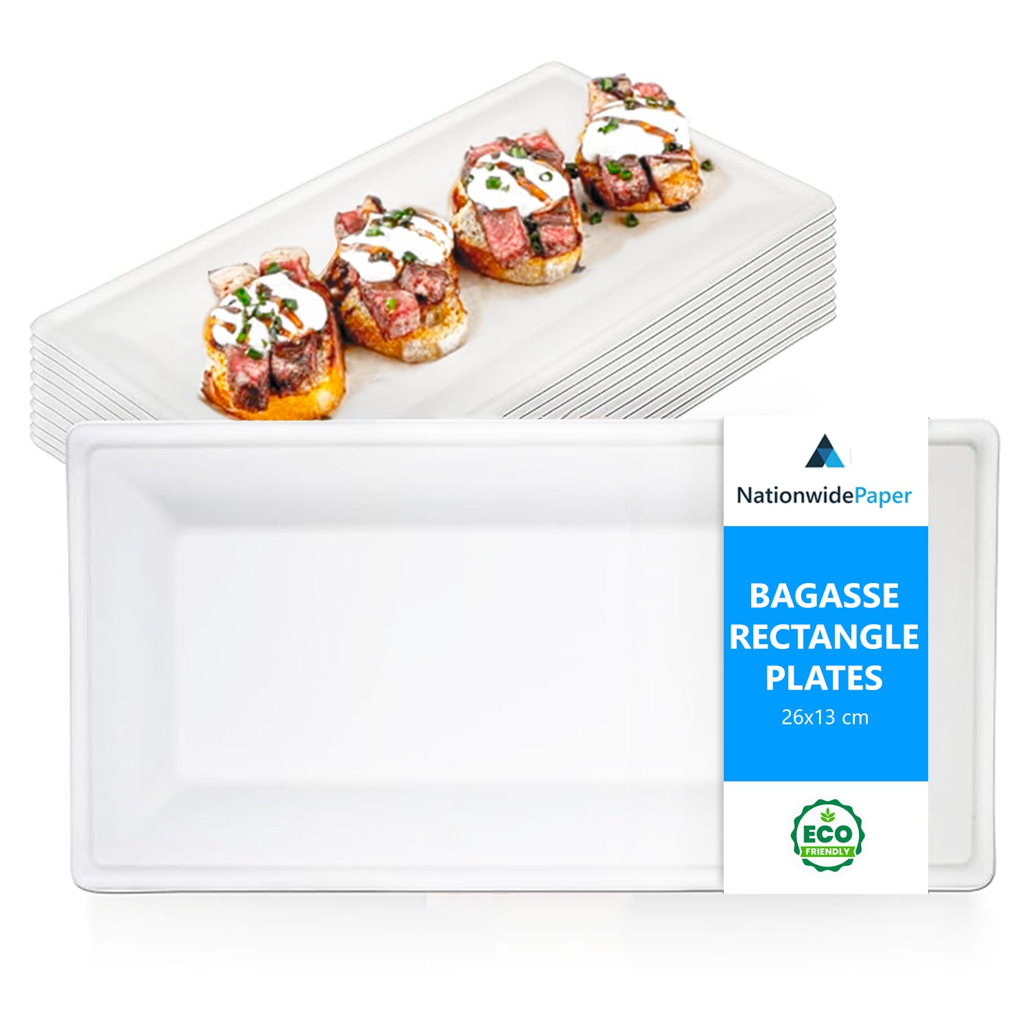 26x13 cm Rectangular Bagasse Plates