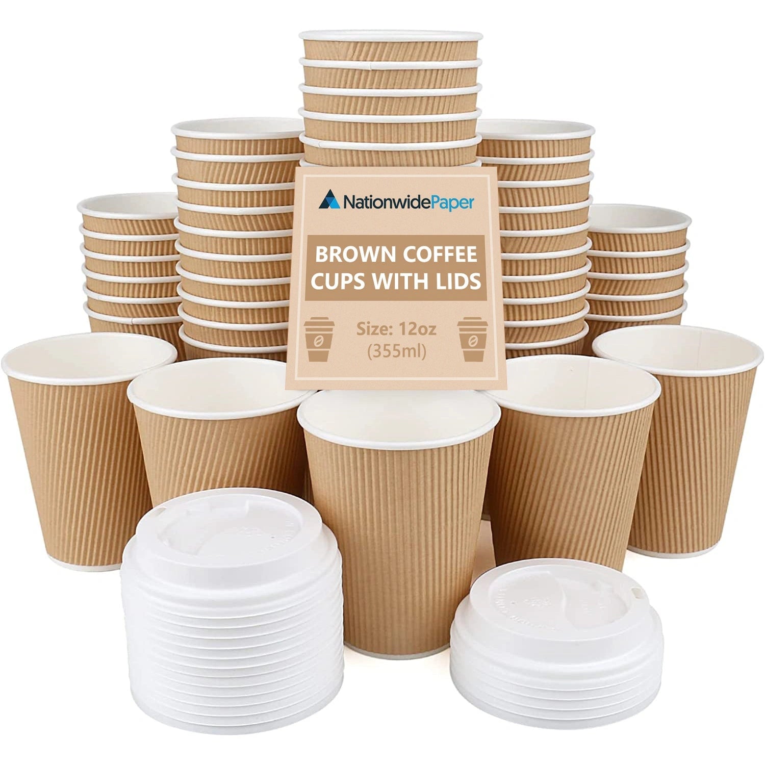 12oz Brown Ripple Cups with Lids