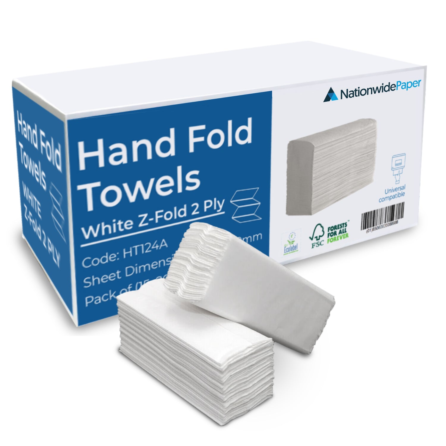 24x20.3cm Paper Towels 3000 Sheets Extra Strong 2 Ply Paper Towels Z Fold White