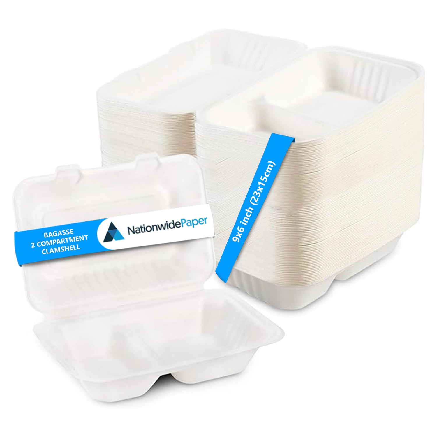 9x6 Inch Bagasse Clamshells Takeaway Box