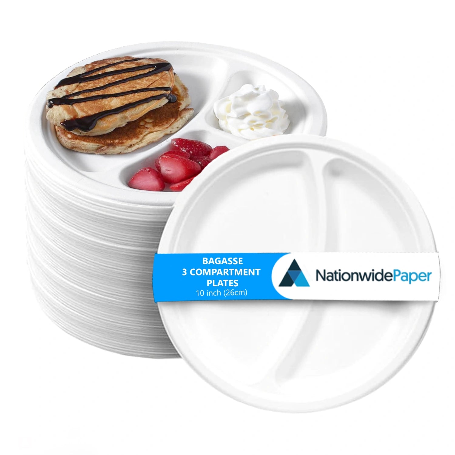 10 inch 3 Compartment Paper Bagasse Plates