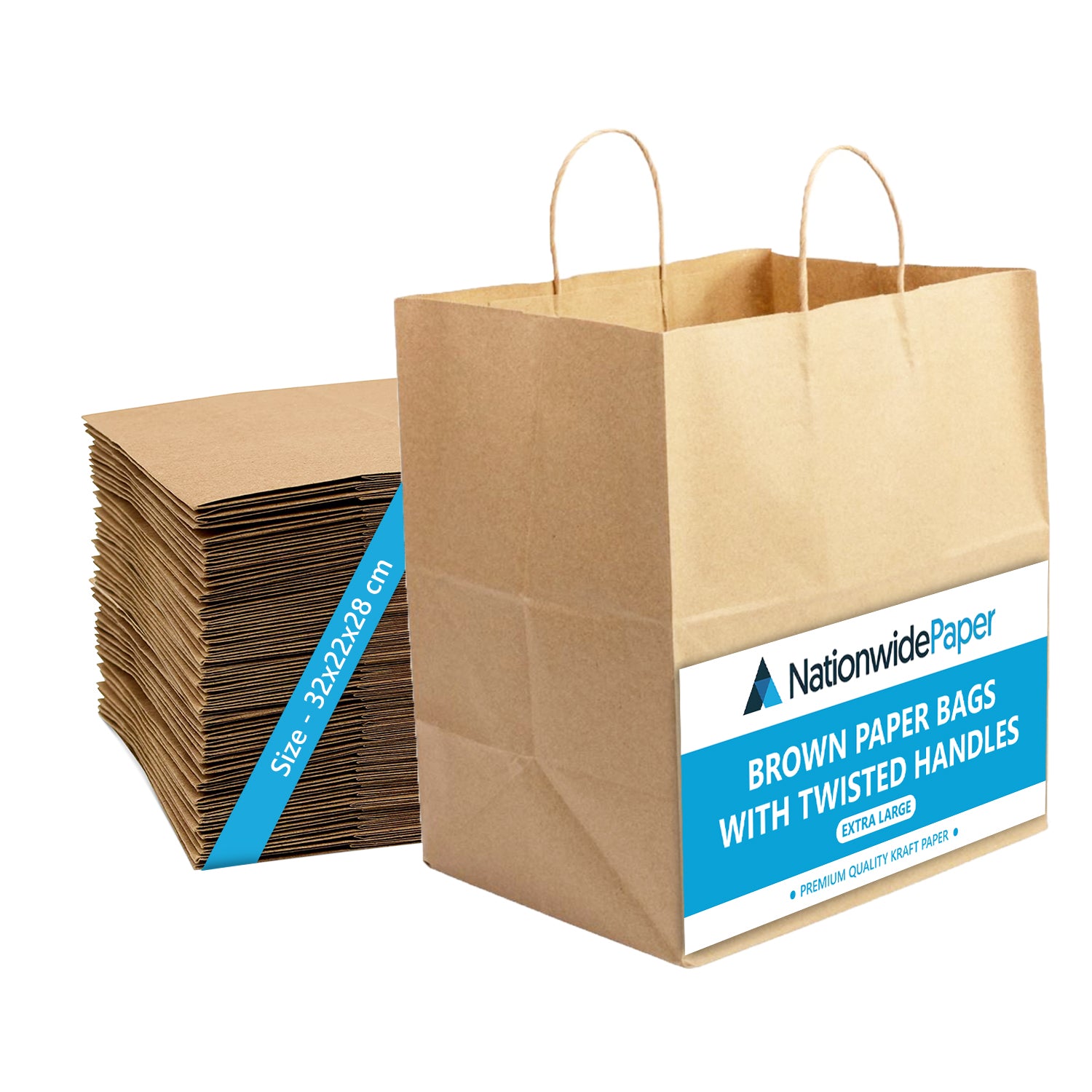 Extra Large White & Brown Paper Bags with Twisted Handles 32x22x28cm
