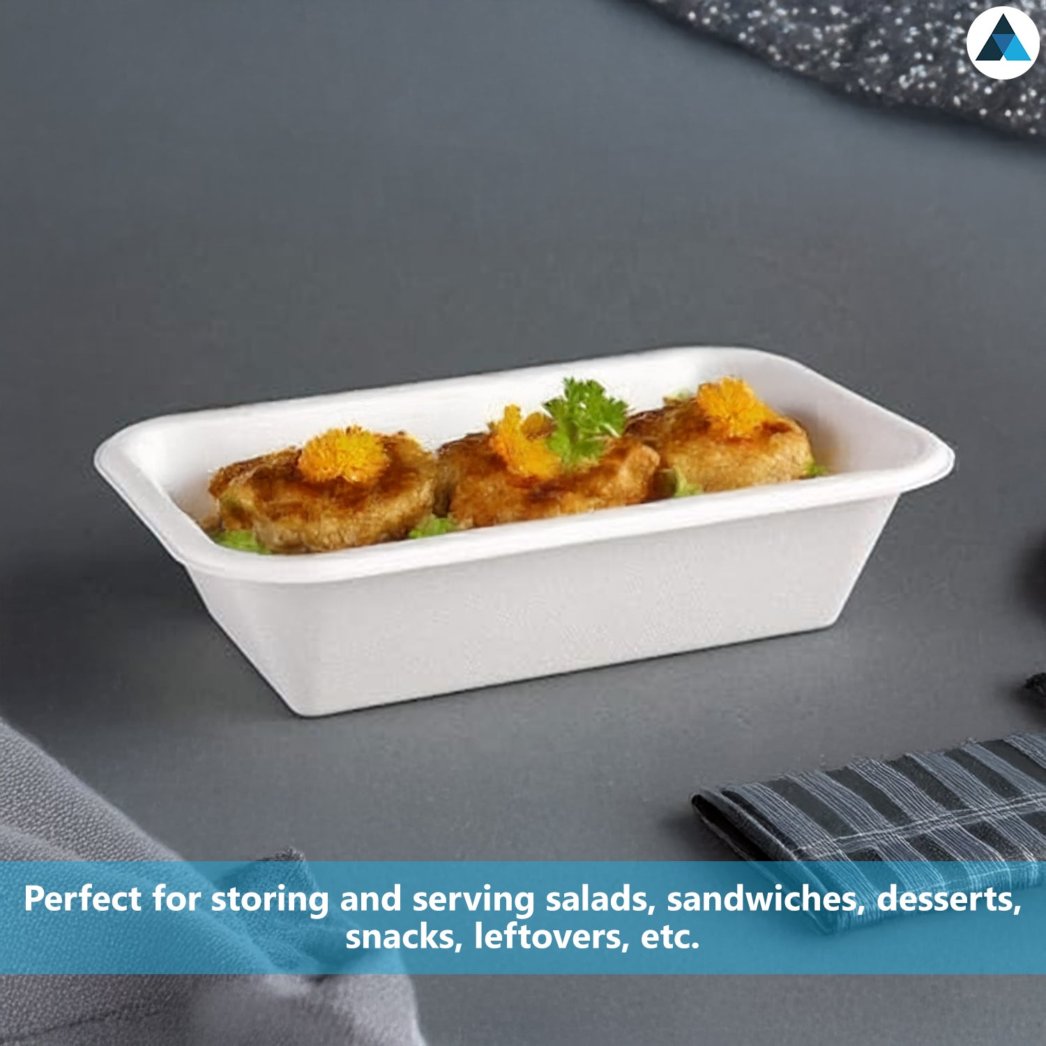 500ml Bagasse Rectangular Container White Pack of 50
