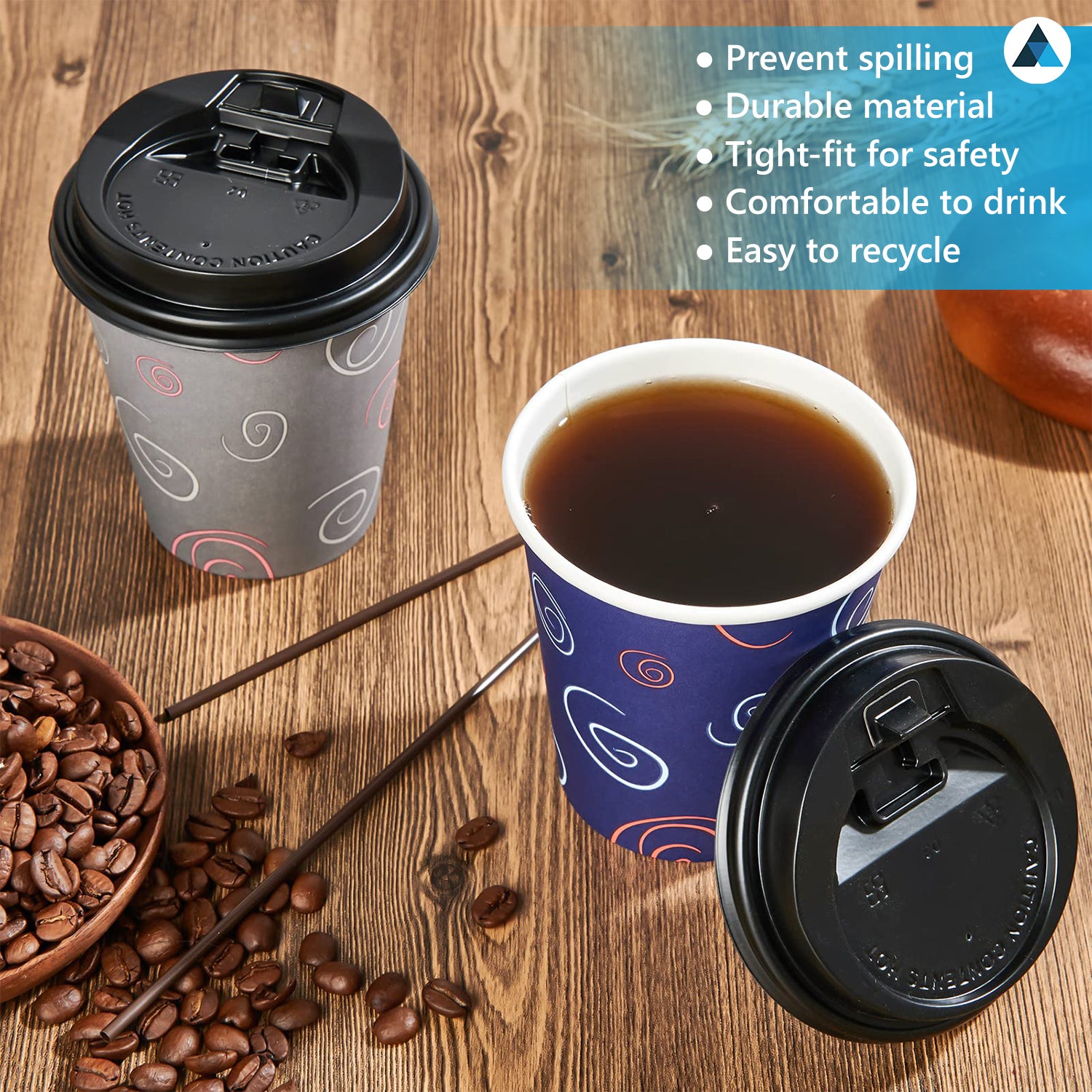 Black and White Lids for Coffee Cups