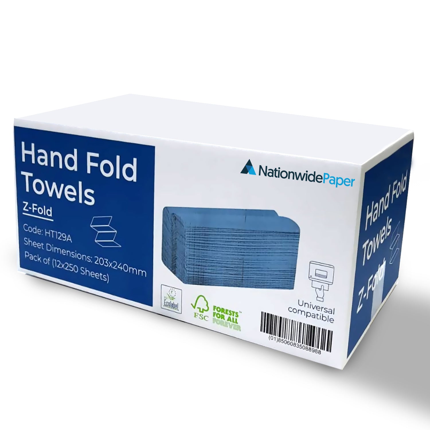 24x20.3cm Paper Towels 3000 Sheets Extra Strong 1 Ply Paper Towels Z Fold Blue
