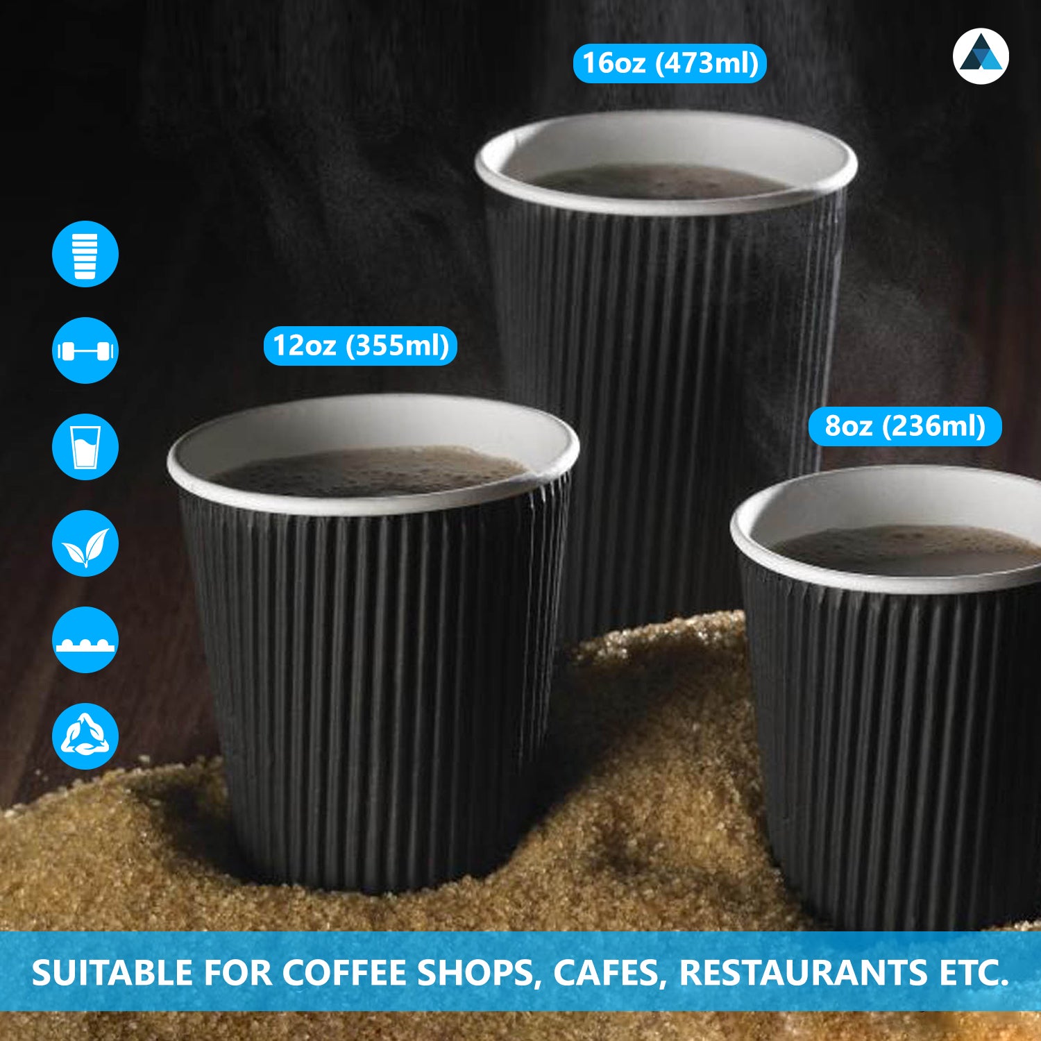 16oz Black Ripple Cups