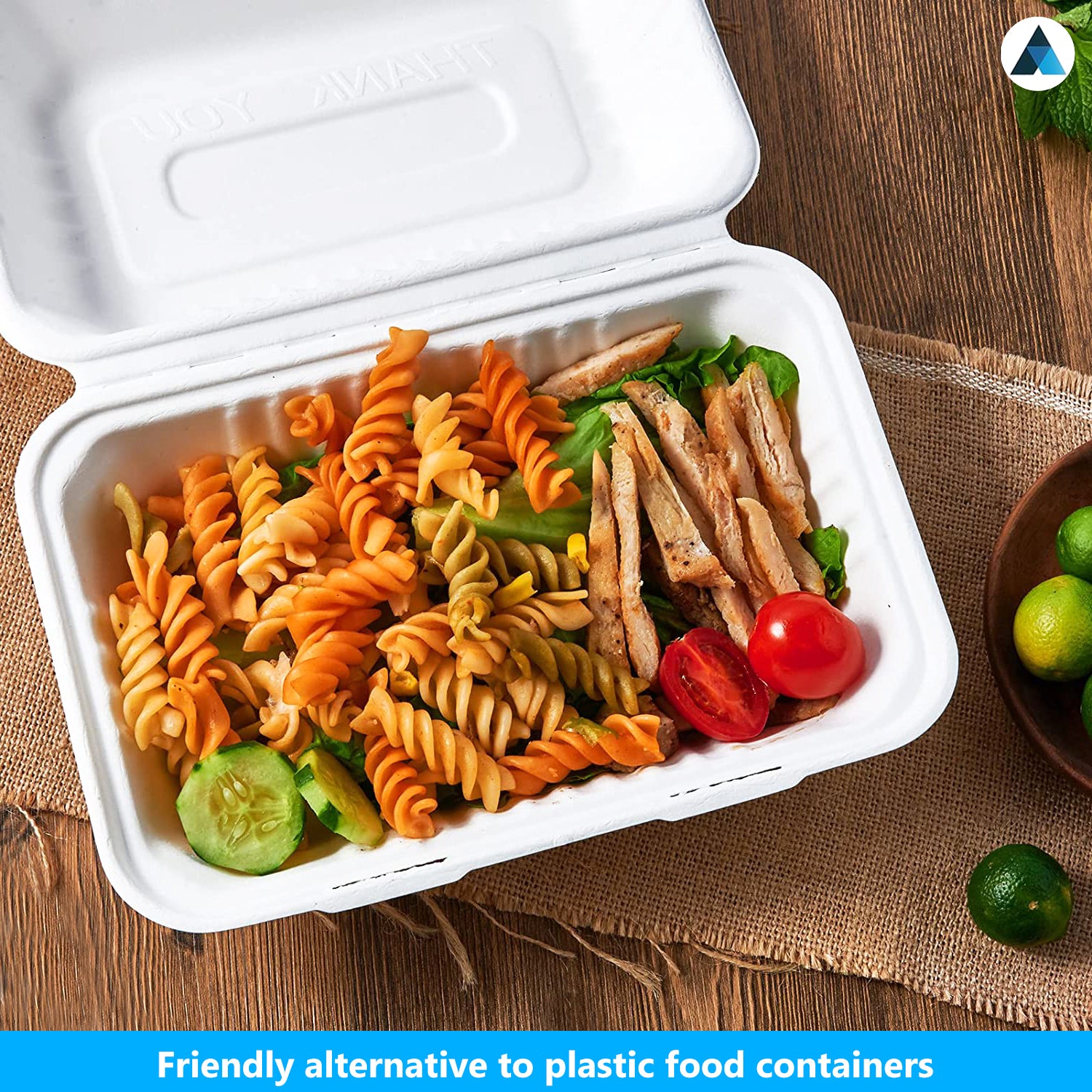 9x6 Inch Bagasse Clamshells Takeaway Box
