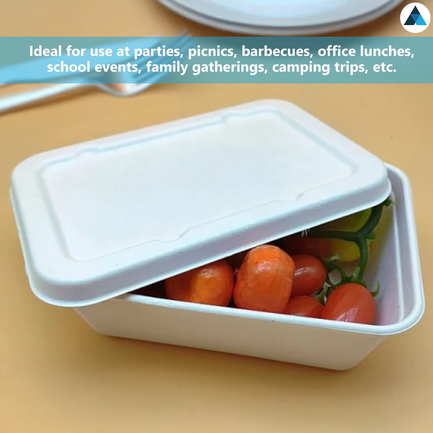 500ml Bagasse Rectangular Container White Pack of 50