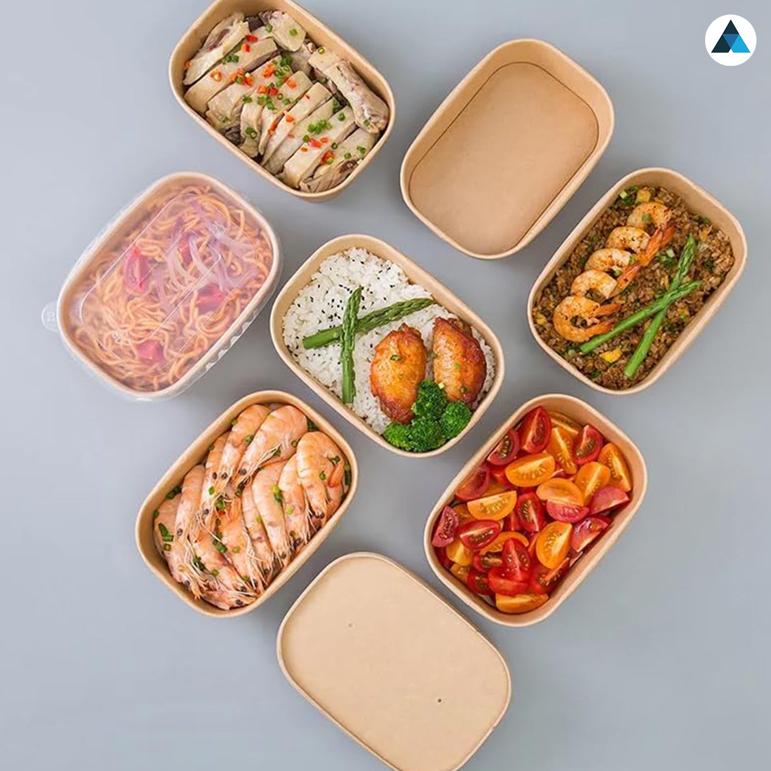 Rectangular Kraft Disposable Food Containers with Lids