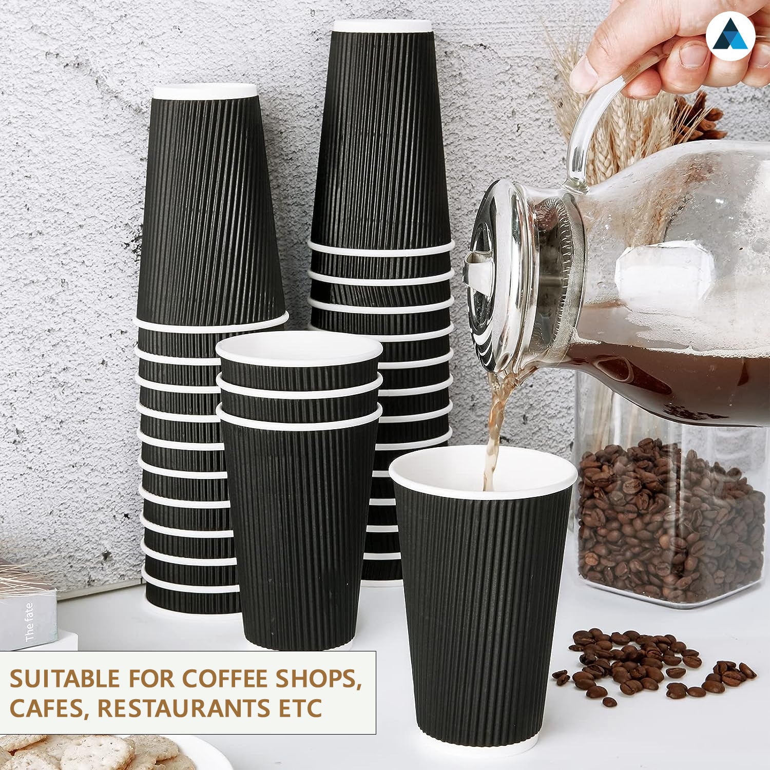 8oz Black Ripple Cups with Lids
