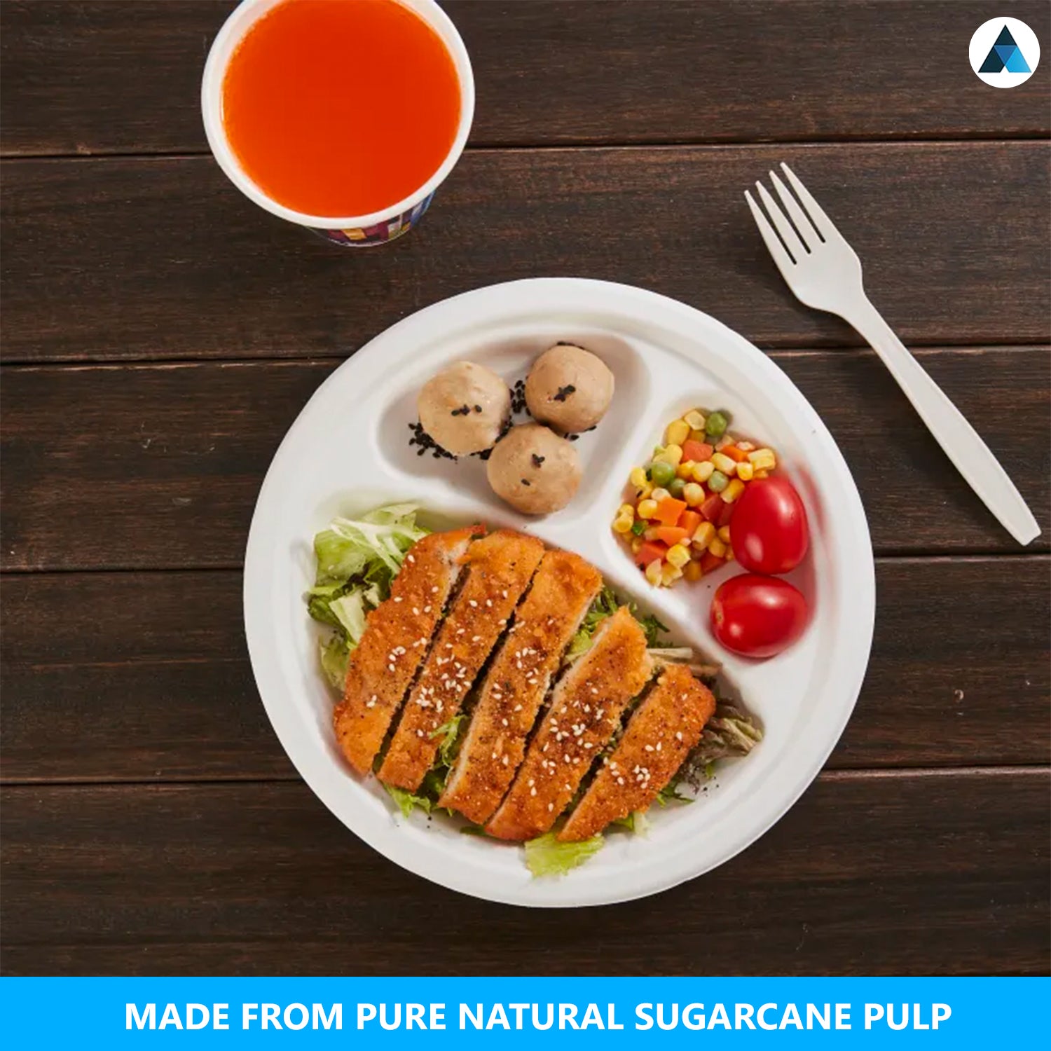 10 inch 3 Compartment Paper Bagasse Plates