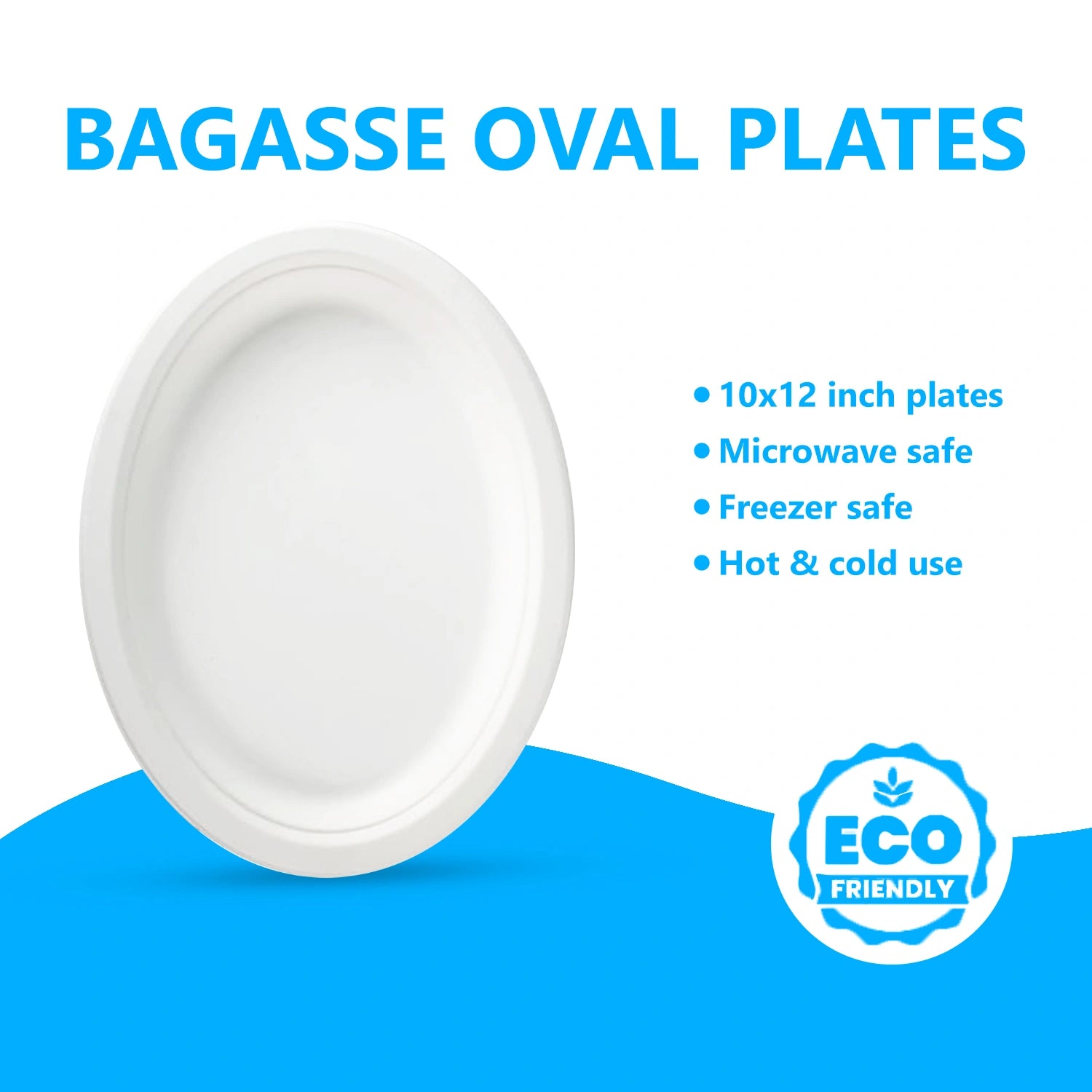 10x12Inch Disposable Oval Bagasse Plates