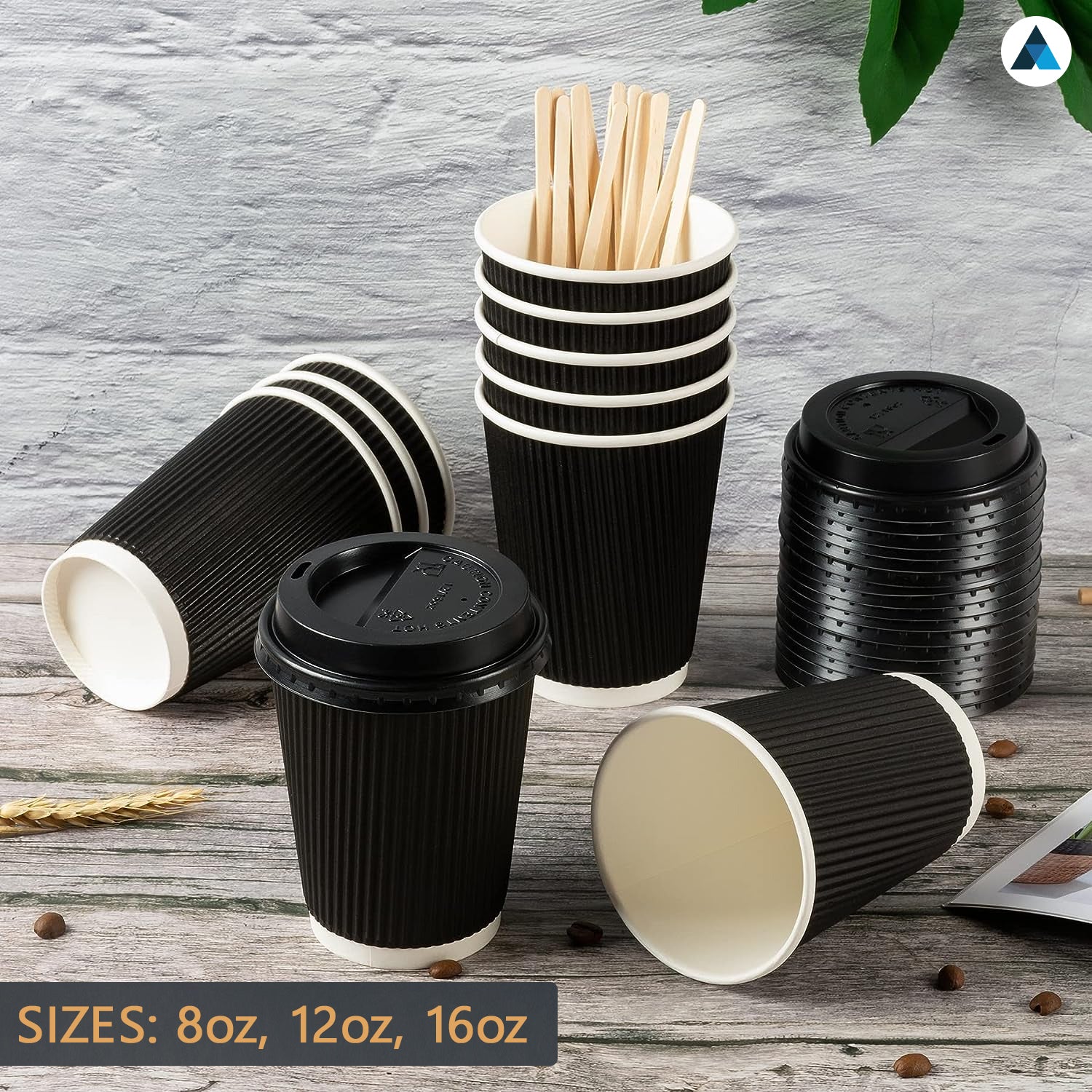 8oz Black Ripple Cups with Lids