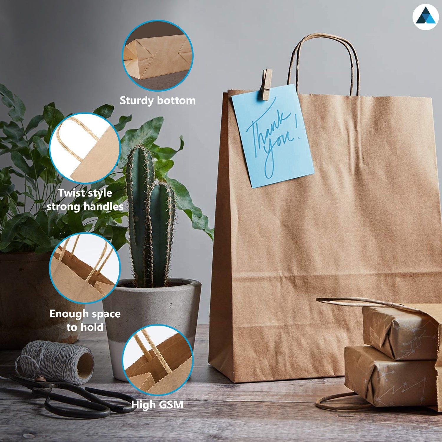 Extra Large White & Brown Paper Bags with Twisted Handles 32x22x28cm