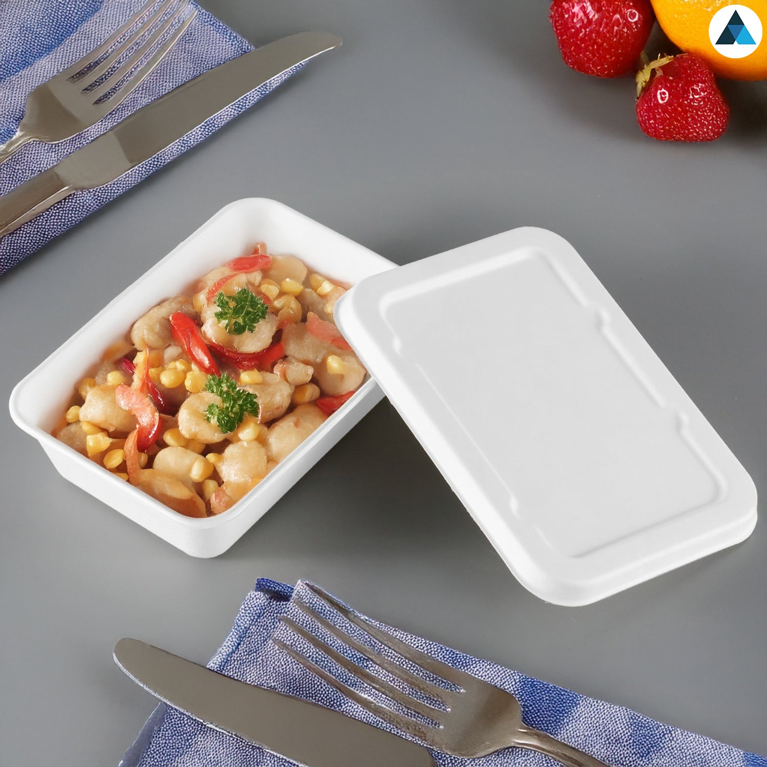 500ml Bagasse Rectangular Container White Pack of 50