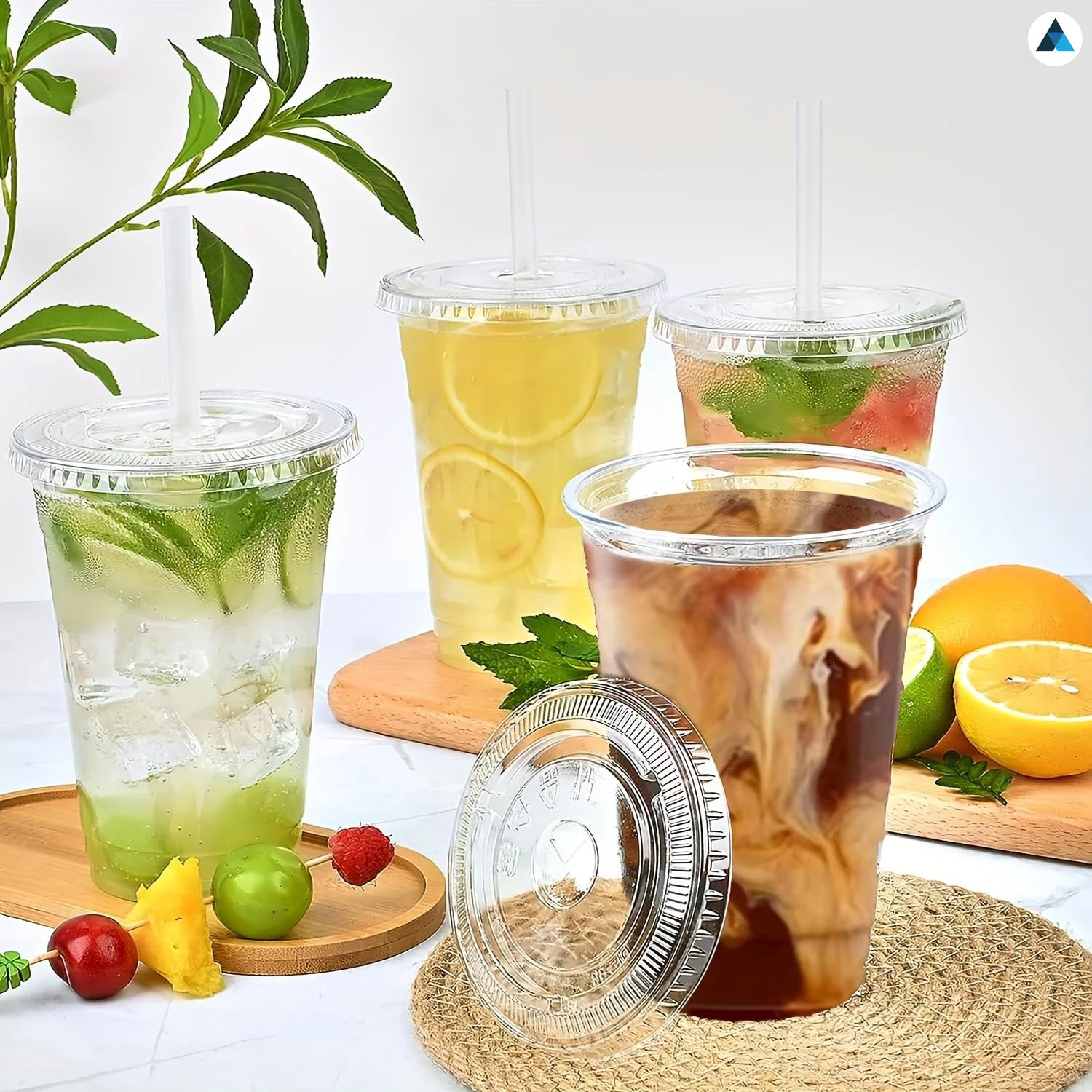 12oz Crystal Clear Smoothie Cups with Flat lids