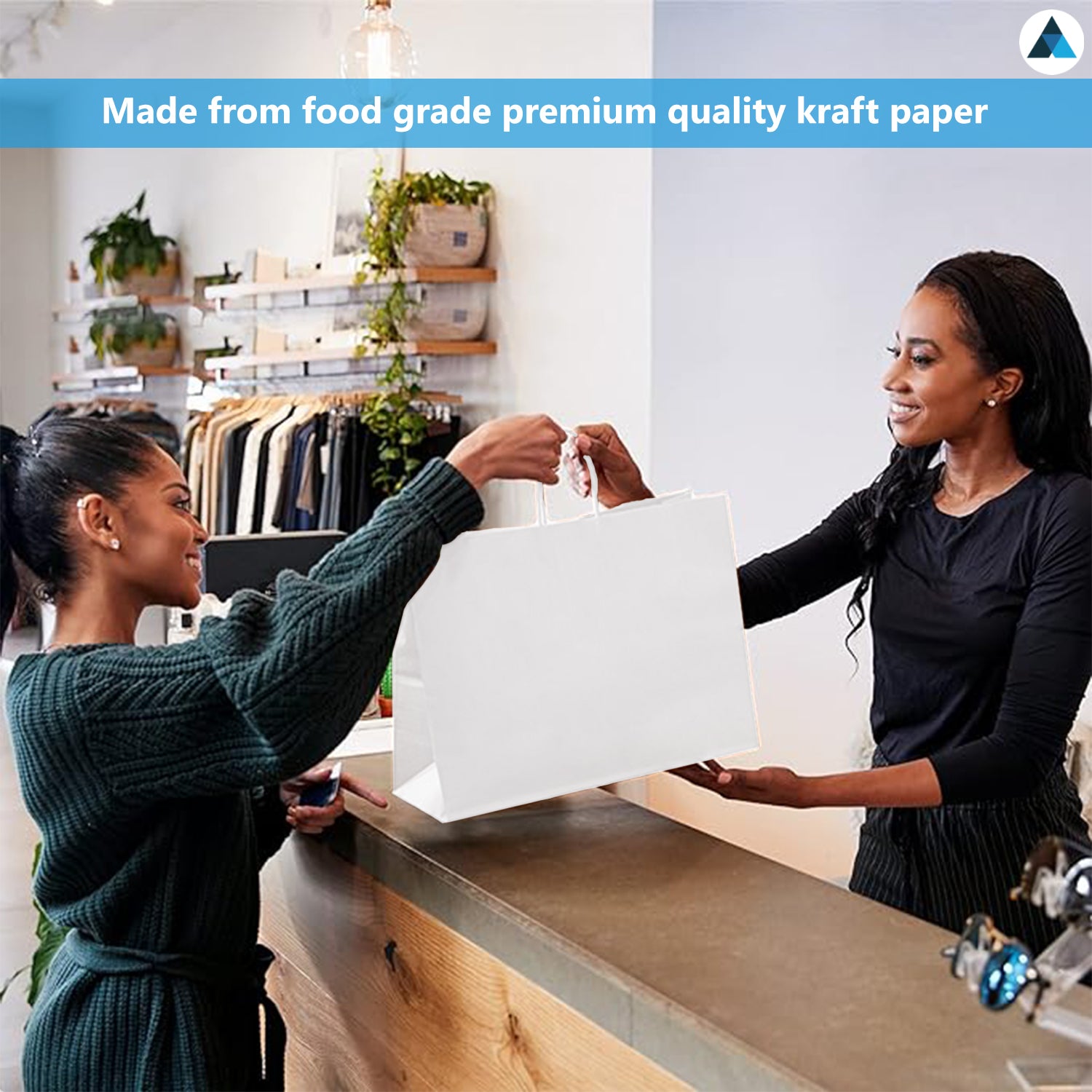 Extra Large White & Brown Paper Bags with Twisted Handles 32x22x28cm