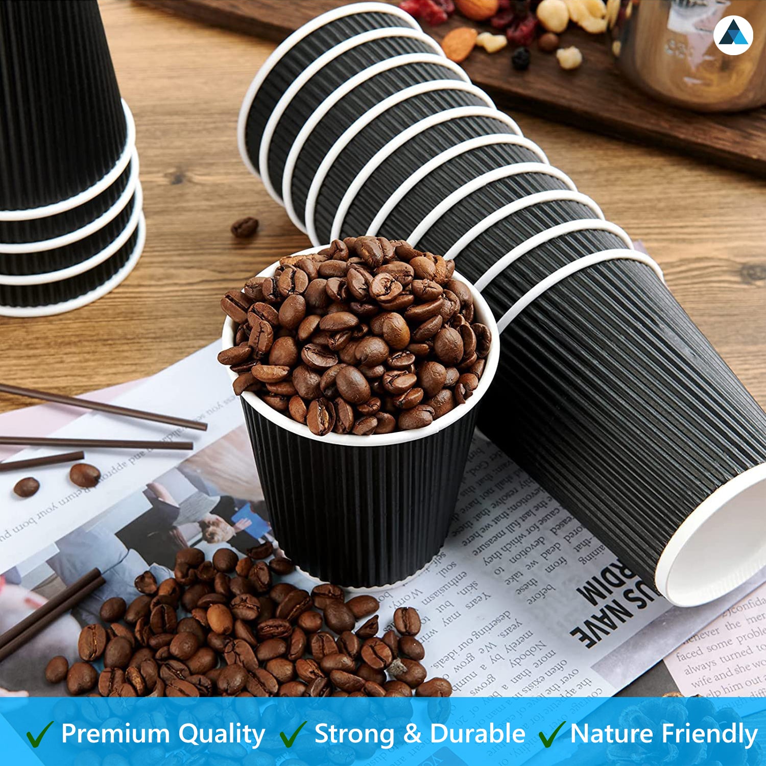 8oz Black Ripple Cups with Lids