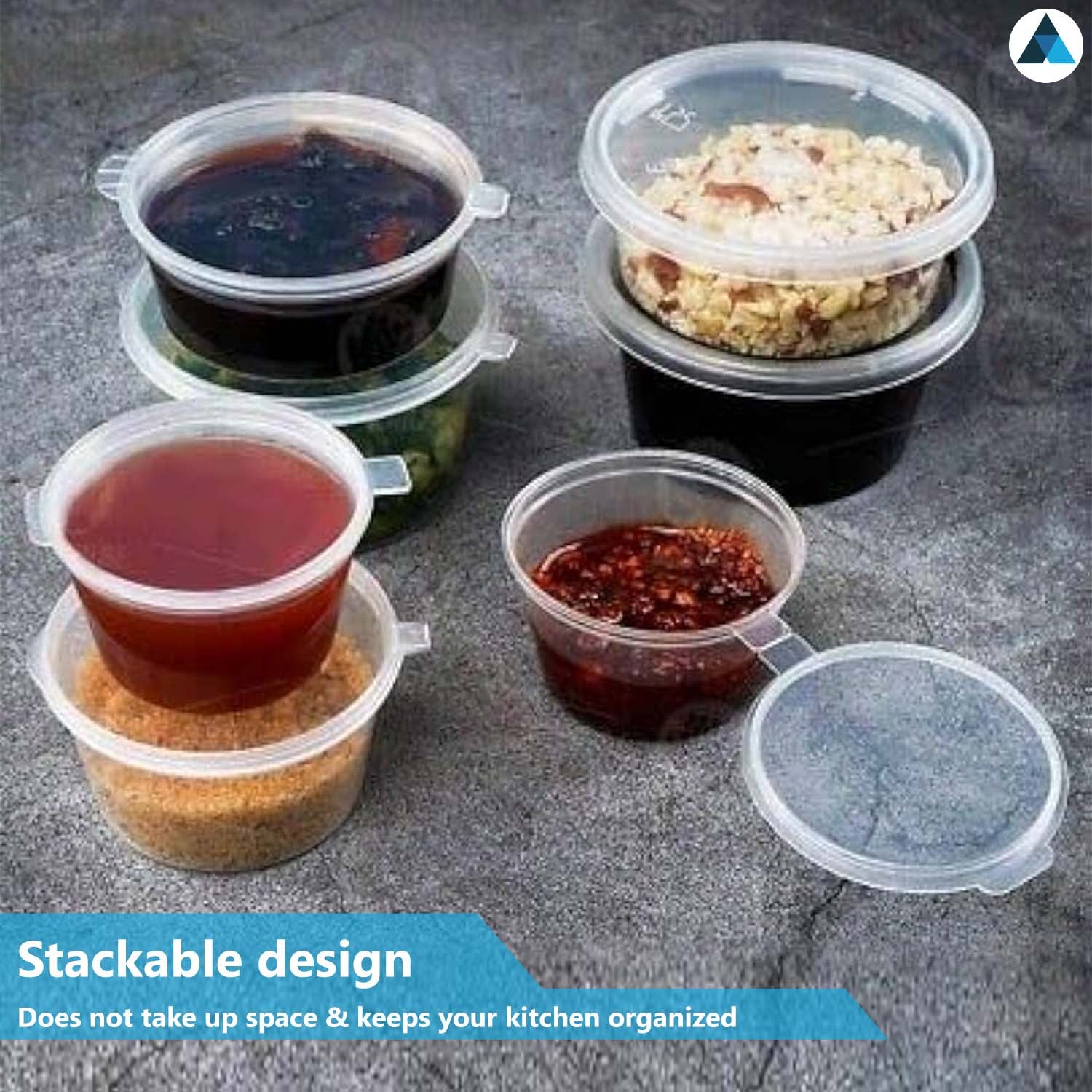 1oz Clear Round Hinged Sauce Pots with Lids