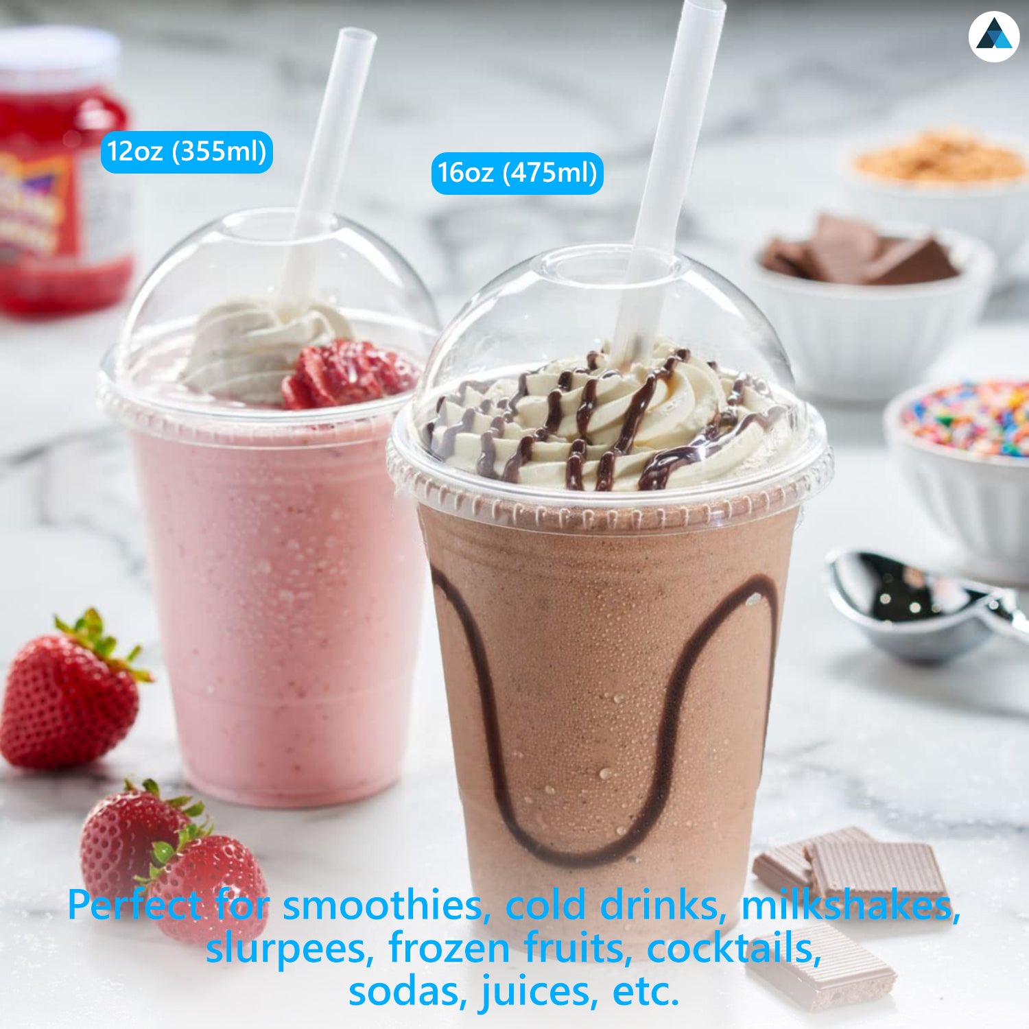 12oz Strong Smoothie Cups with Dome Lids 345ml