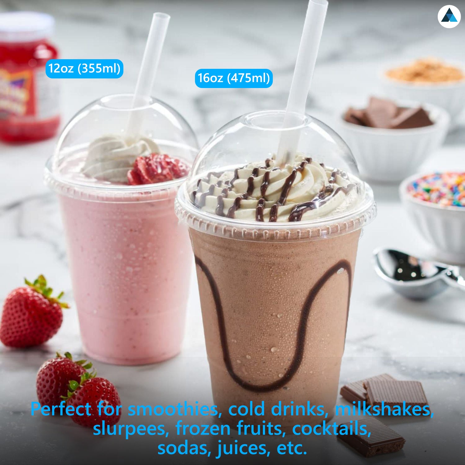 12oz Strong Smoothie Cups with Dome Lids 345ml