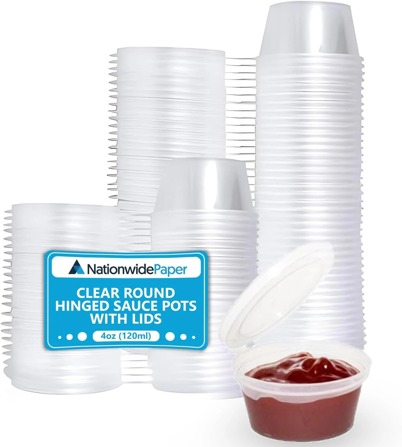 4oz Clear Round Hinged Sauce Pots with Lids