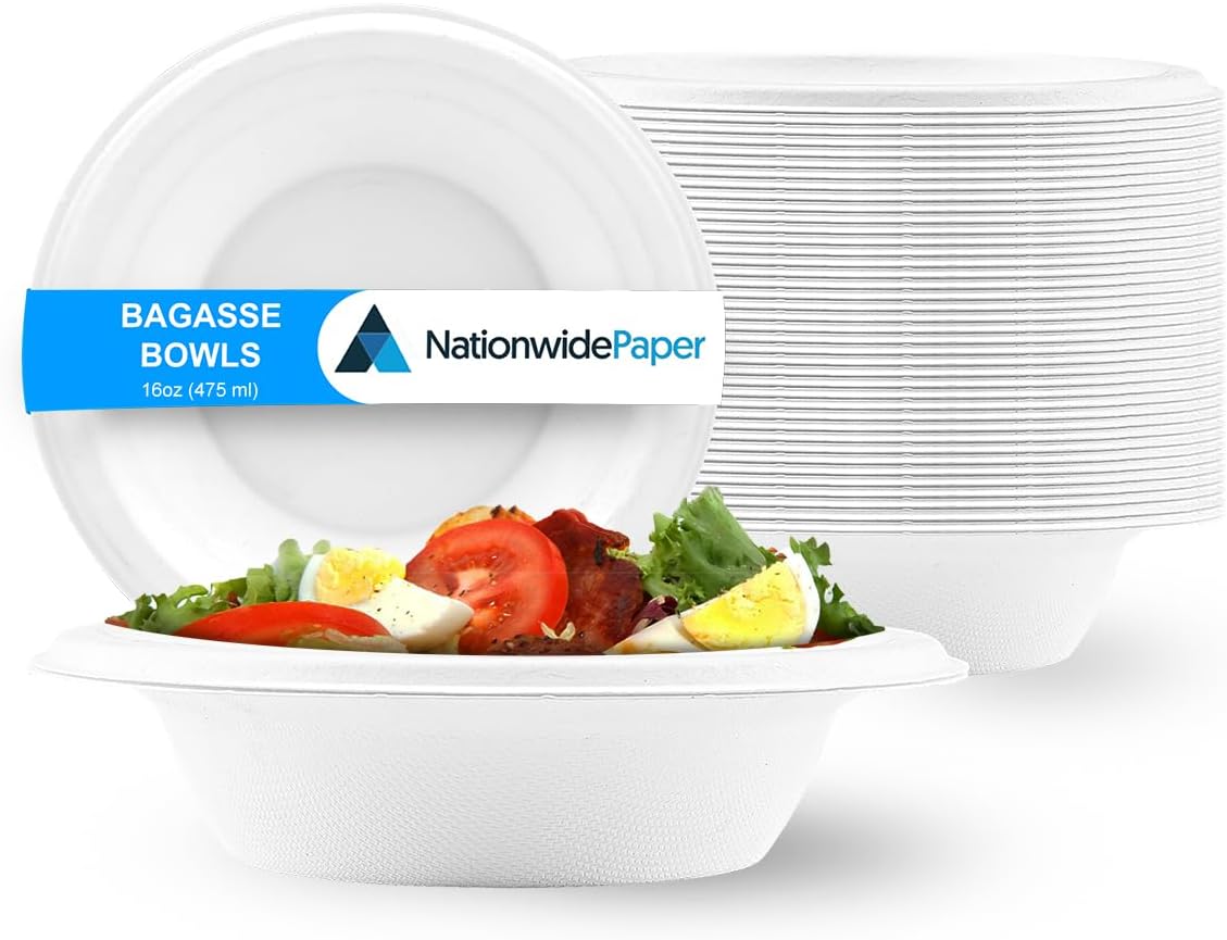 16oz White Bagasse Bowls Sugarcane Disposable
