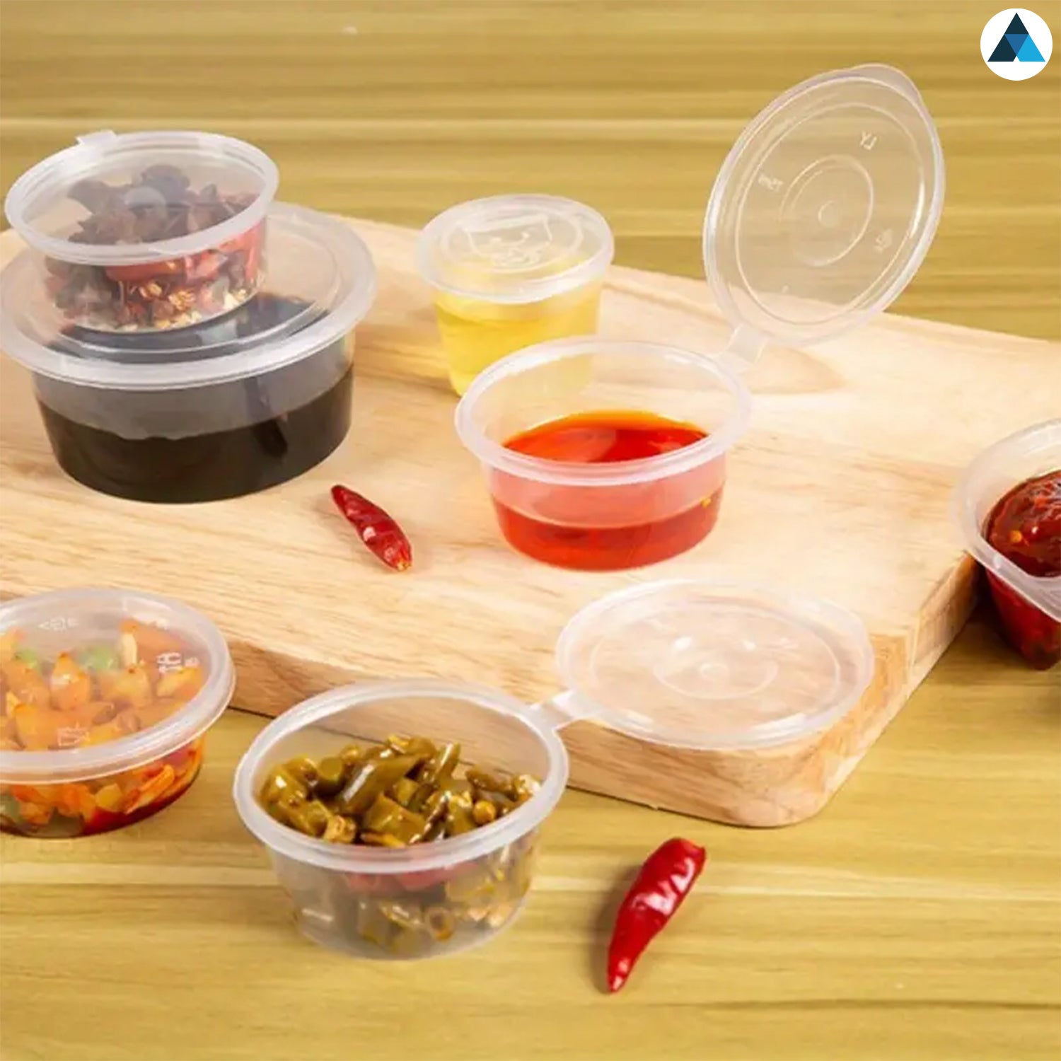1oz Clear Round Hinged Sauce Pots with Lids