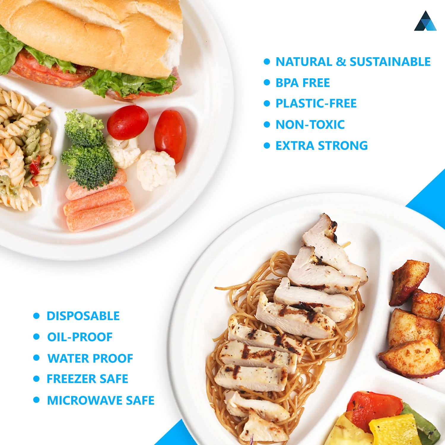 10 inch 3 Compartment Paper Bagasse Plates