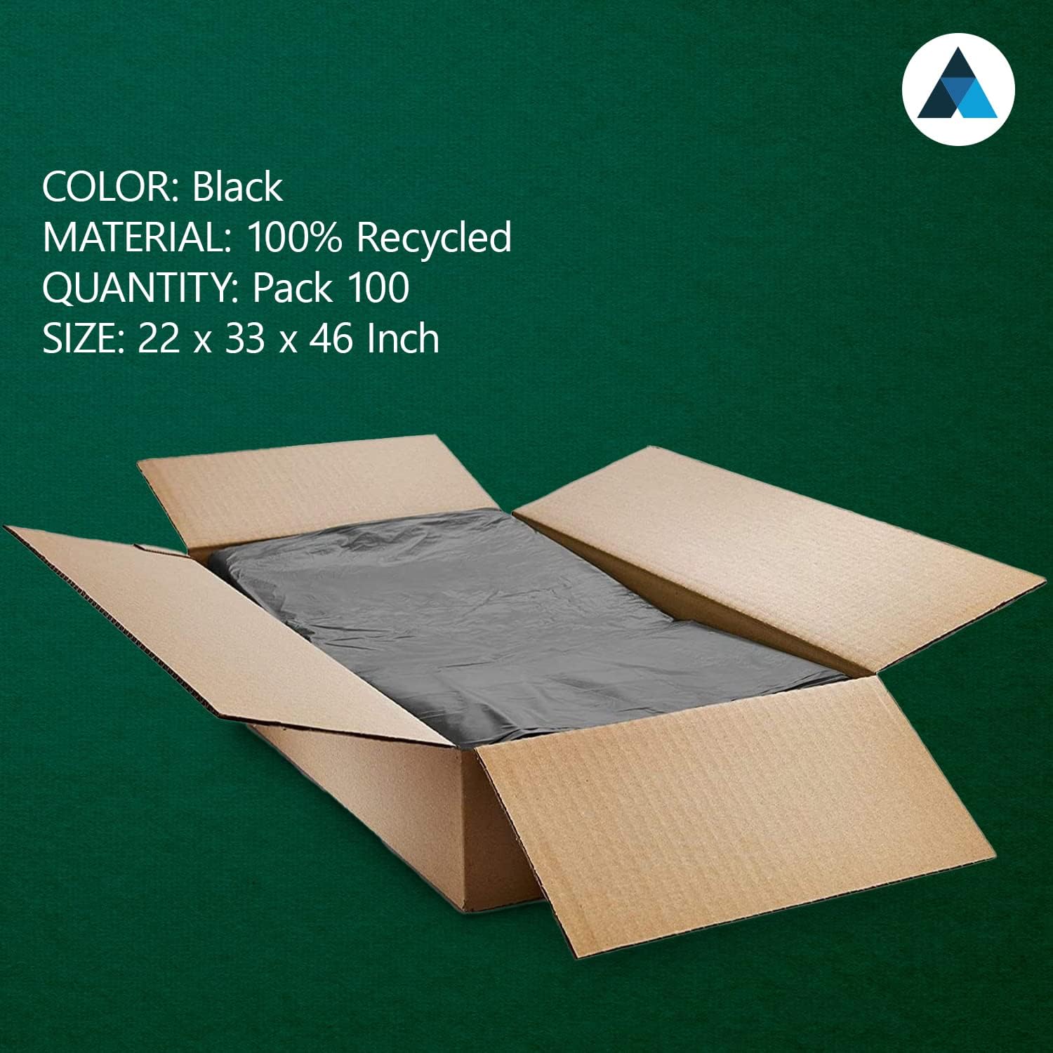 22x33x46 Inches Heavy Duty Black Bin Bags Strong Leak Proof Commercial bin Liners Refuse Sacks (Pack of 100)