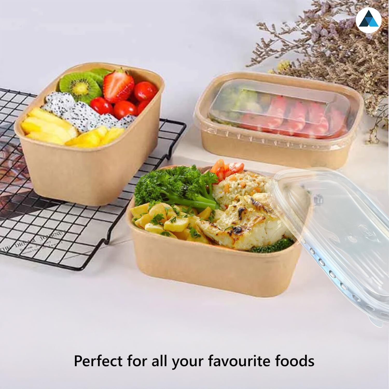 500ml Rectangular Kraft Disposable Food Containers with Lids