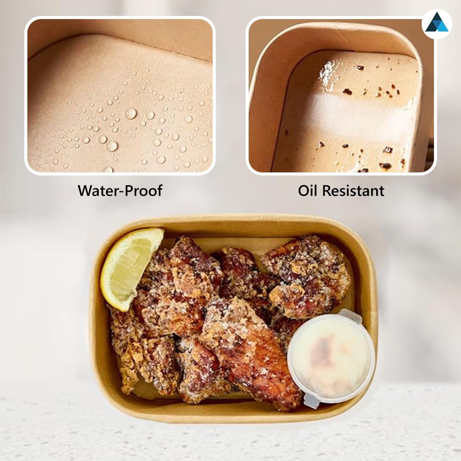 500ml Rectangular Kraft Disposable Food Containers with Lids