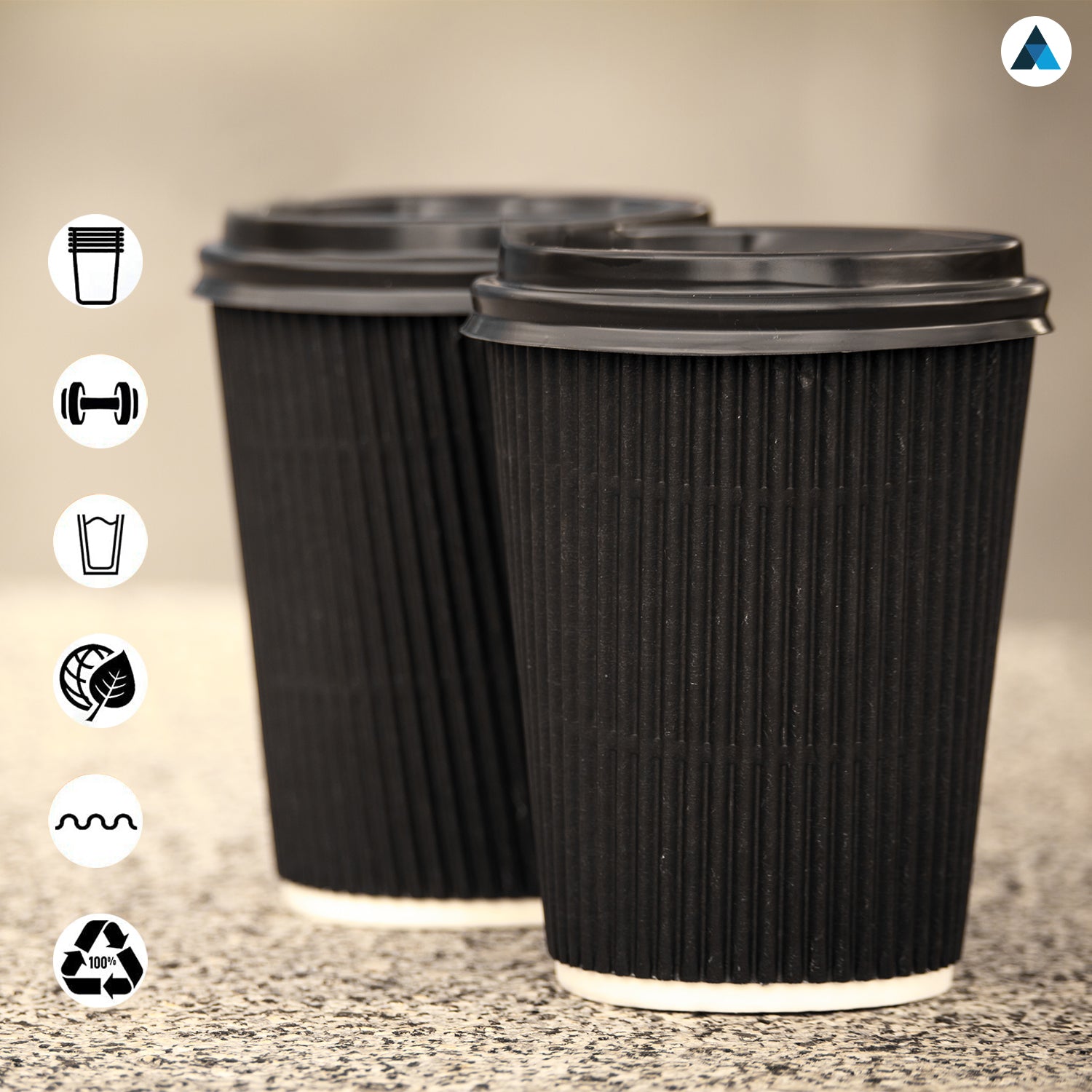 8oz Black Ripple Cups with Lids