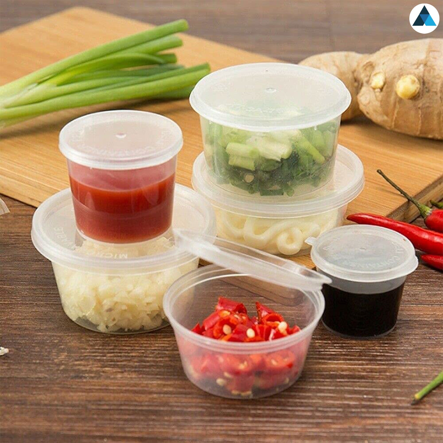 1oz Clear Round Hinged Sauce Pots with Lids