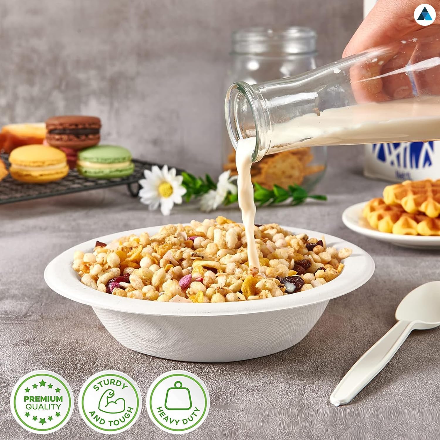 16oz White Bagasse Bowls Sugarcane Disposable