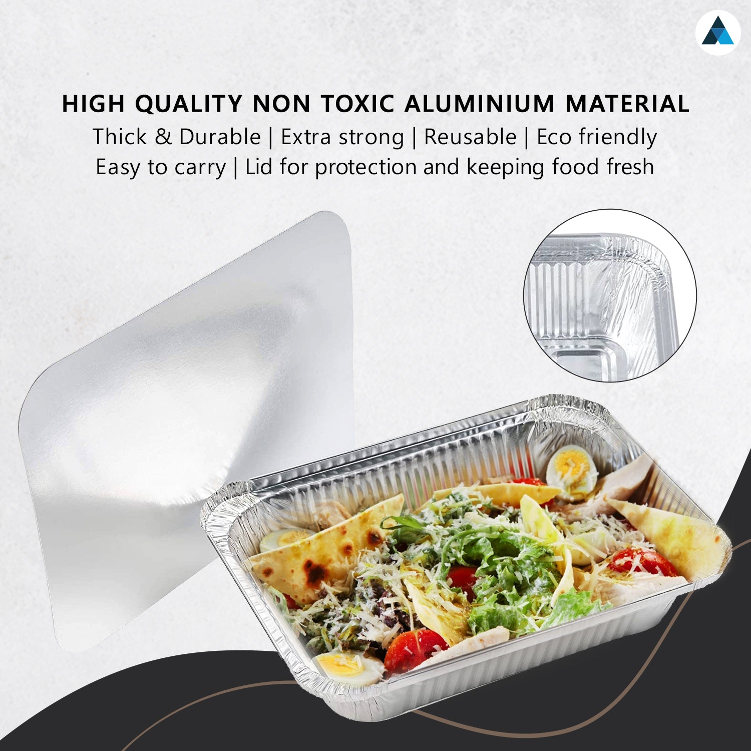 Aluminum Foil Containers with Lids 12.5 x 9.5 x 4 cm (Pack of 50)