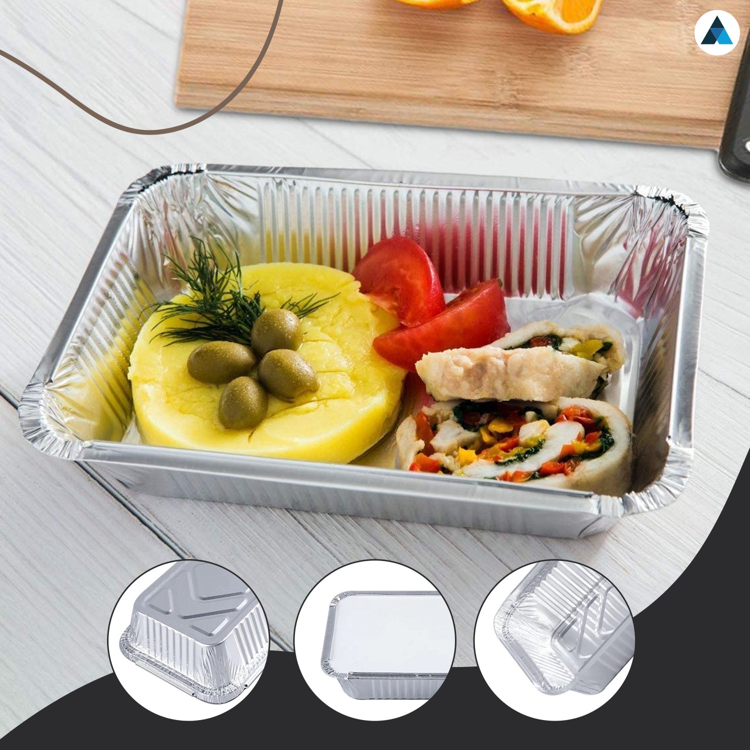 Aluminum Foil Containers with Lids 12.5 x 9.5 x 4 cm (Pack of 50)