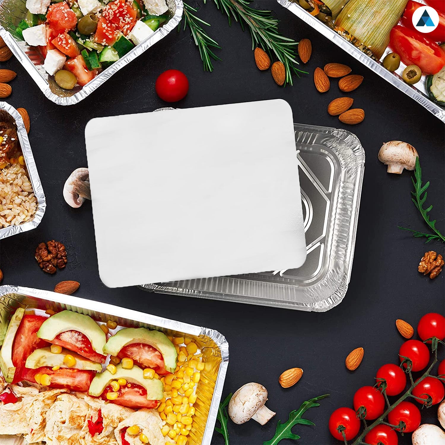 Aluminum Foil Containers with Lids 12.5 x 9.5 x 4 cm (Pack of 50)