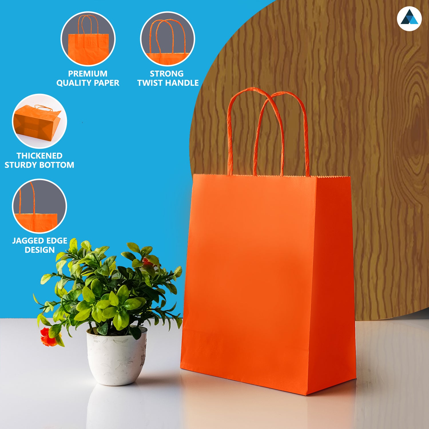 Small Orange Paper Twist Handle Bags 18x9x22cm