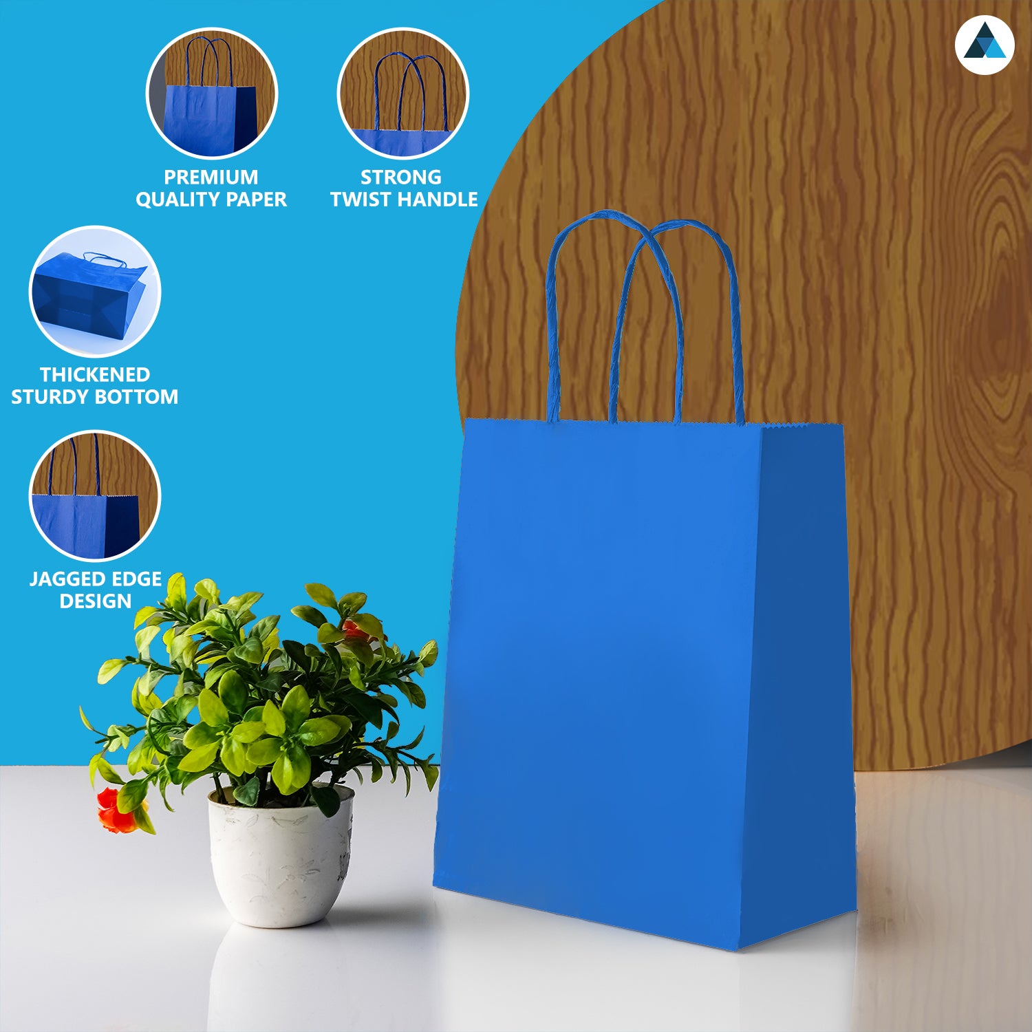 Small Blue Paper Twist Handle Bags 18x9x22cm