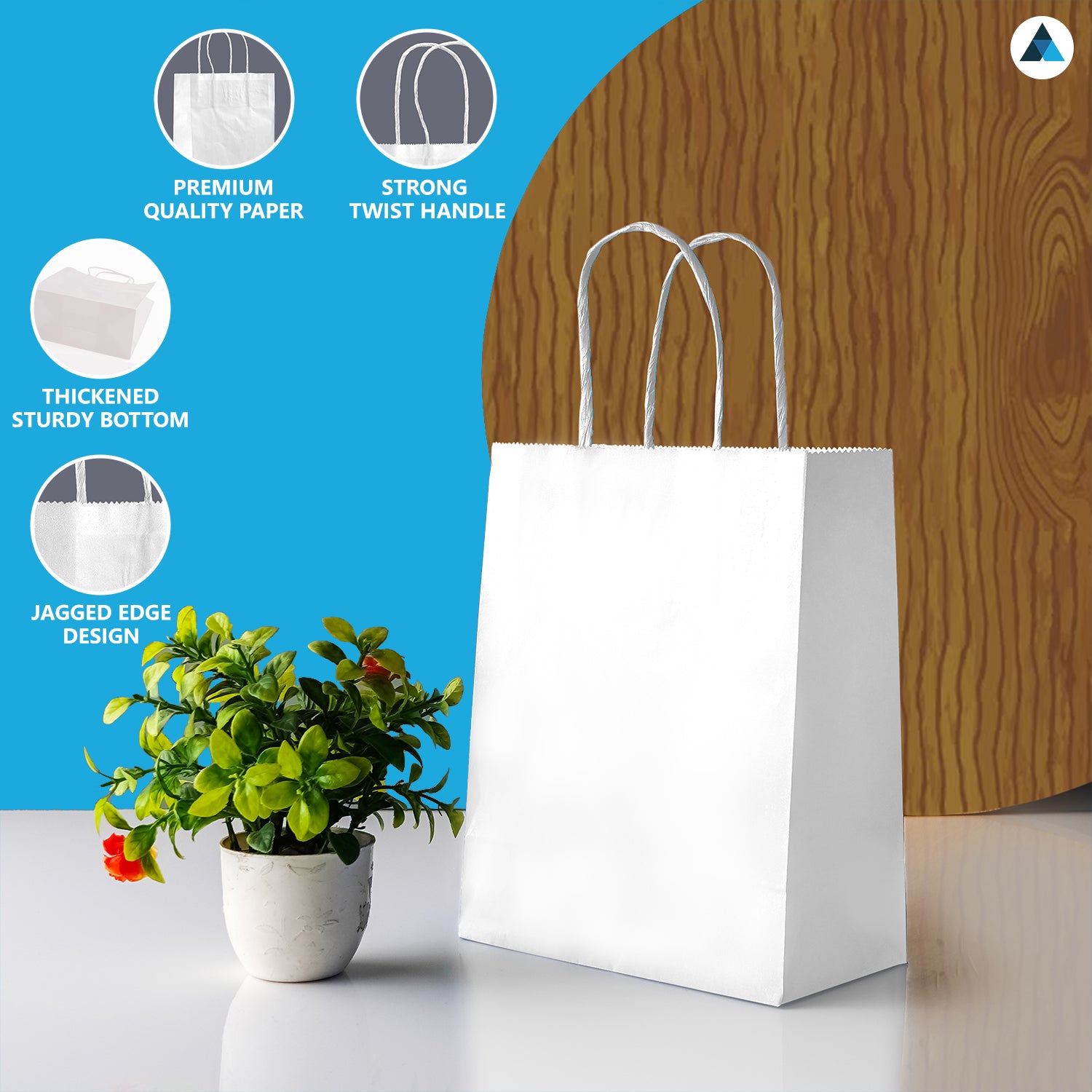 Small White Paper Twist Handle Bags 18x9x22cm