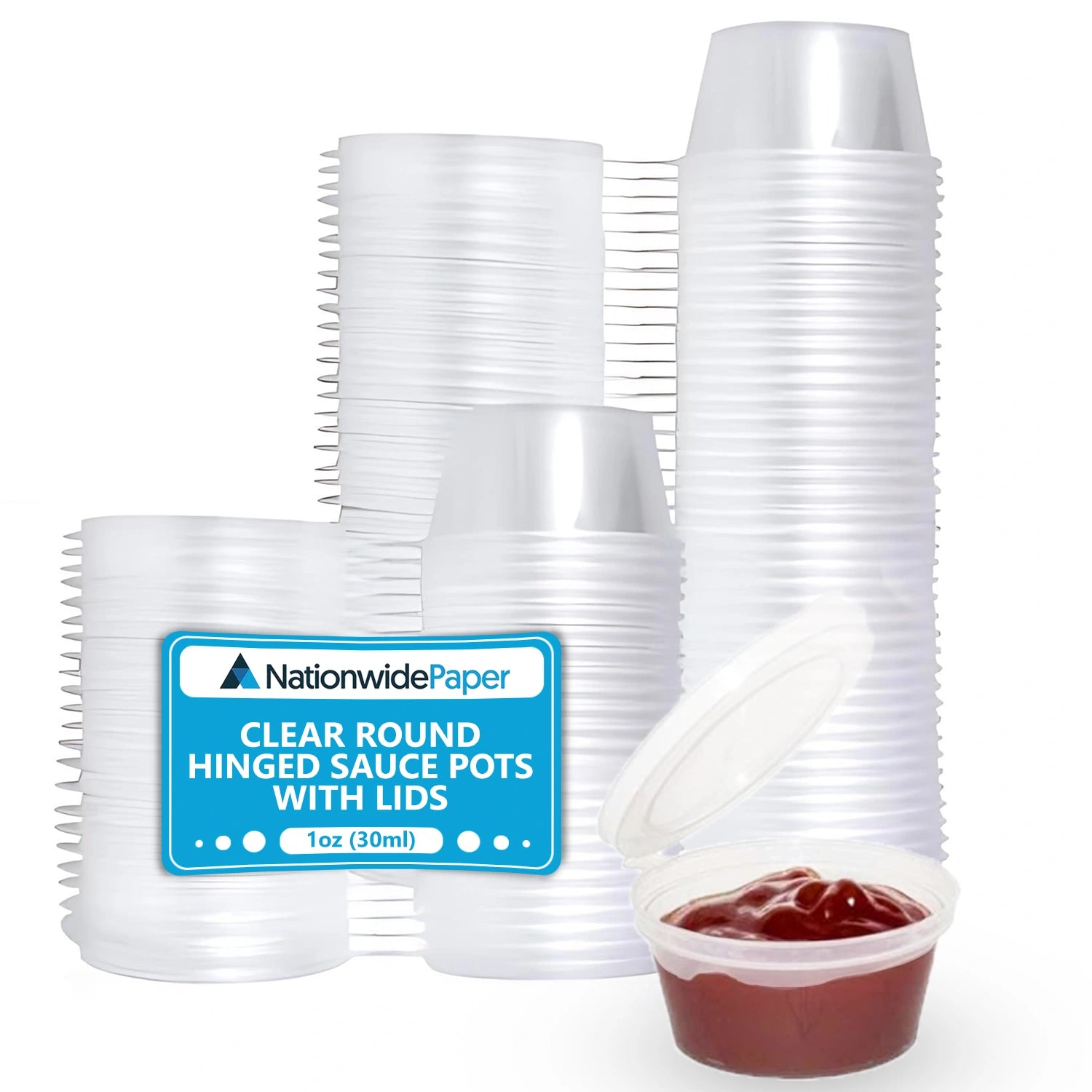 1oz Clear Round Hinged Sauce Pots with Lids
