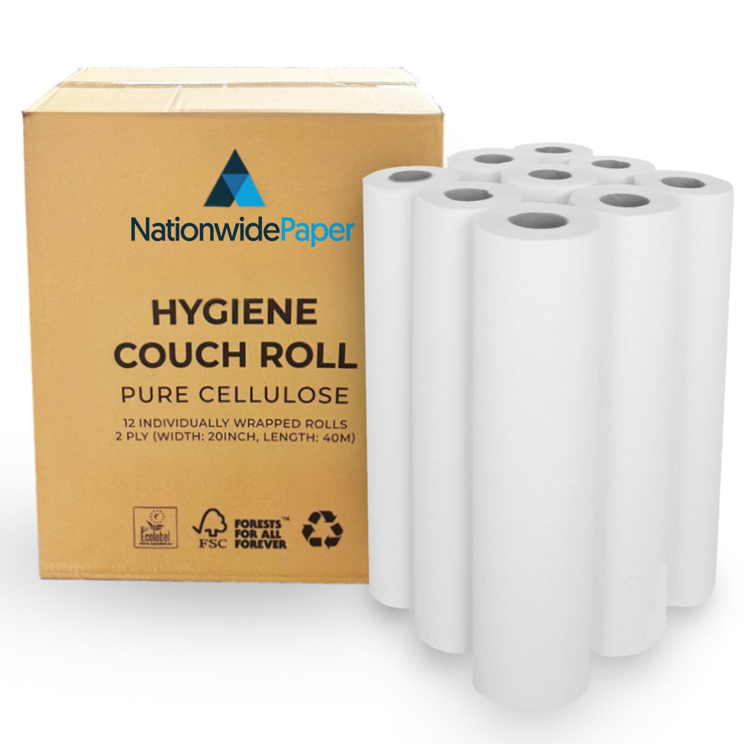 Pure Cellulose Hygiene Couch Rolls 40m/ Roll