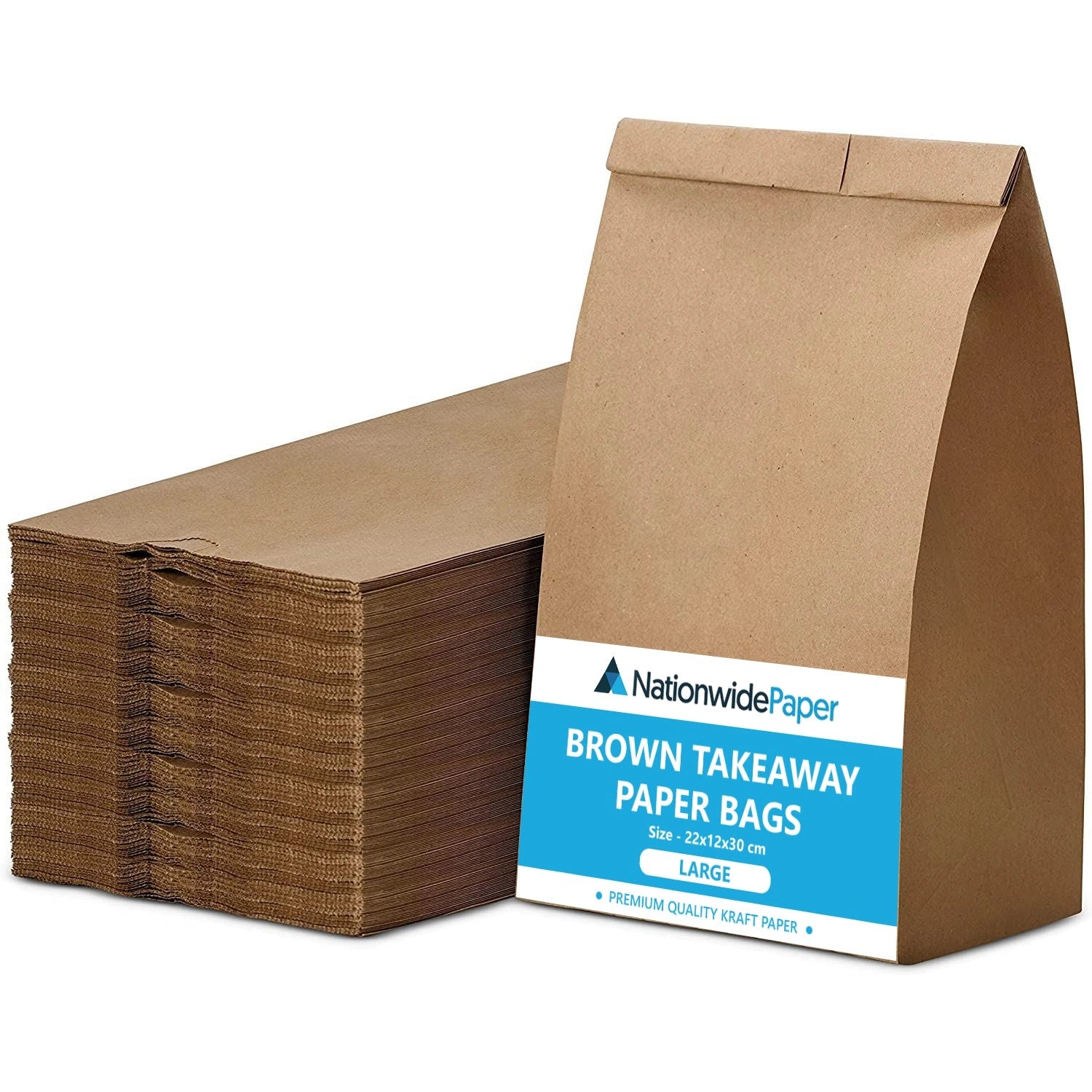 Large Brown Kraft Paper Bags - 22x12x30cm Strong Takeaway Bags