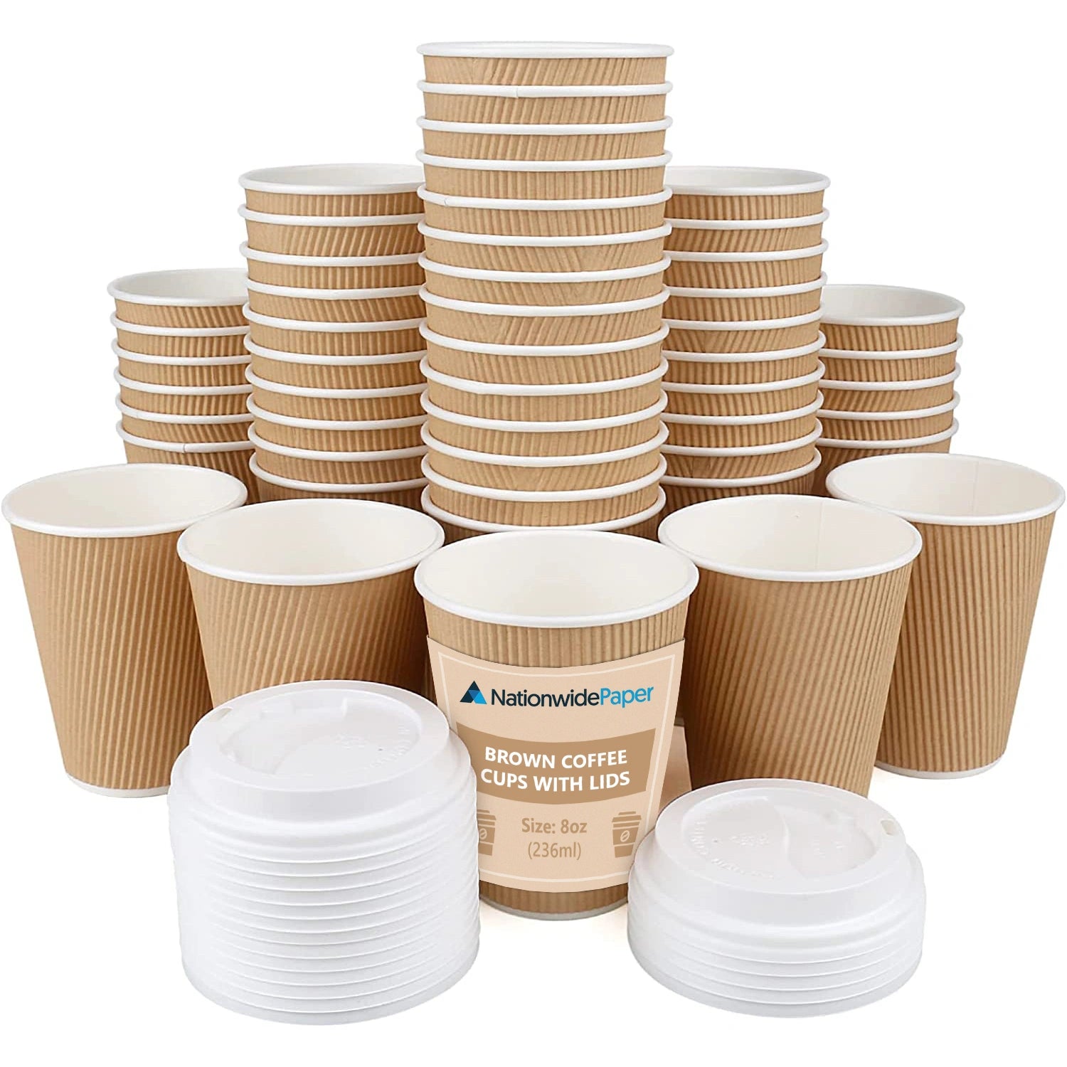 8oz Brown Ripple Cups with Lids