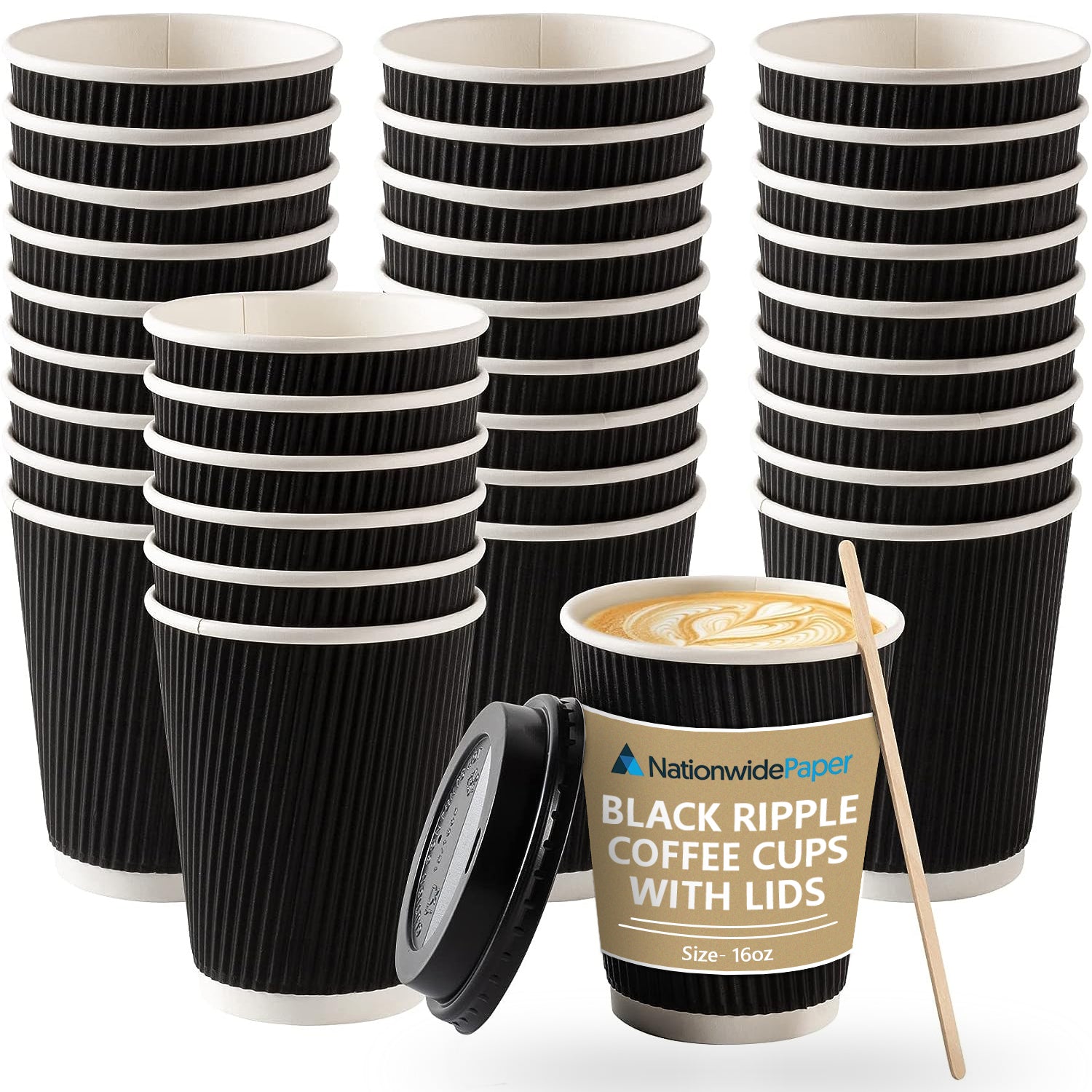 16oz Black Ripple Cups with Lids