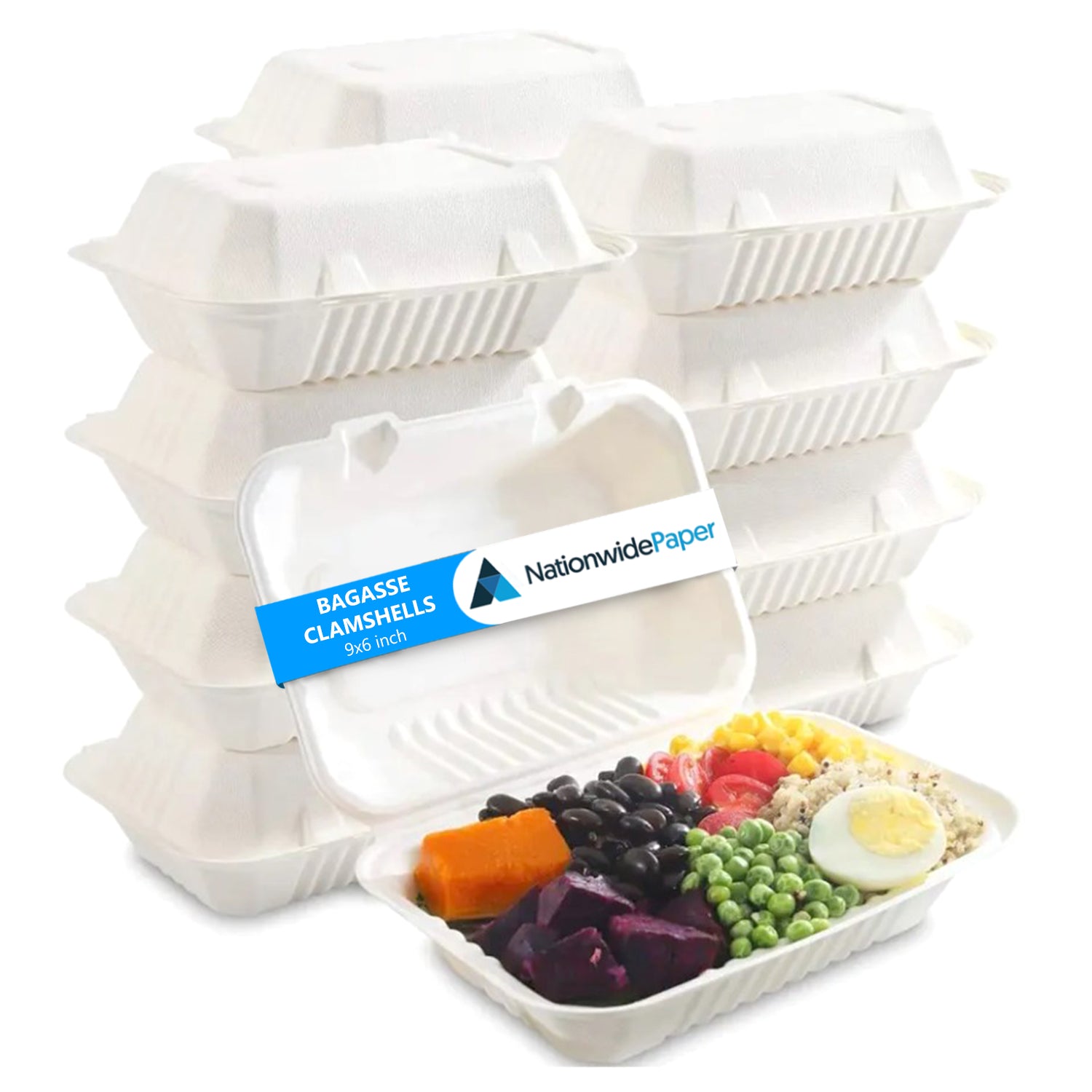 9x6 Inch Bagasse Clamshells Takeaway Box