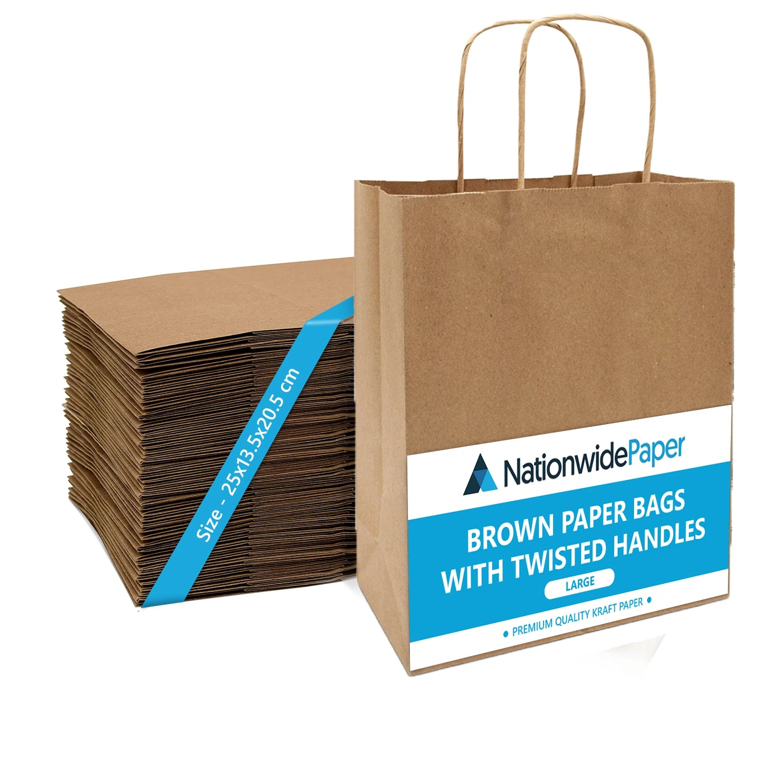 Large Brown Paper Twist Handle Bags 25x13.5x20.5cm