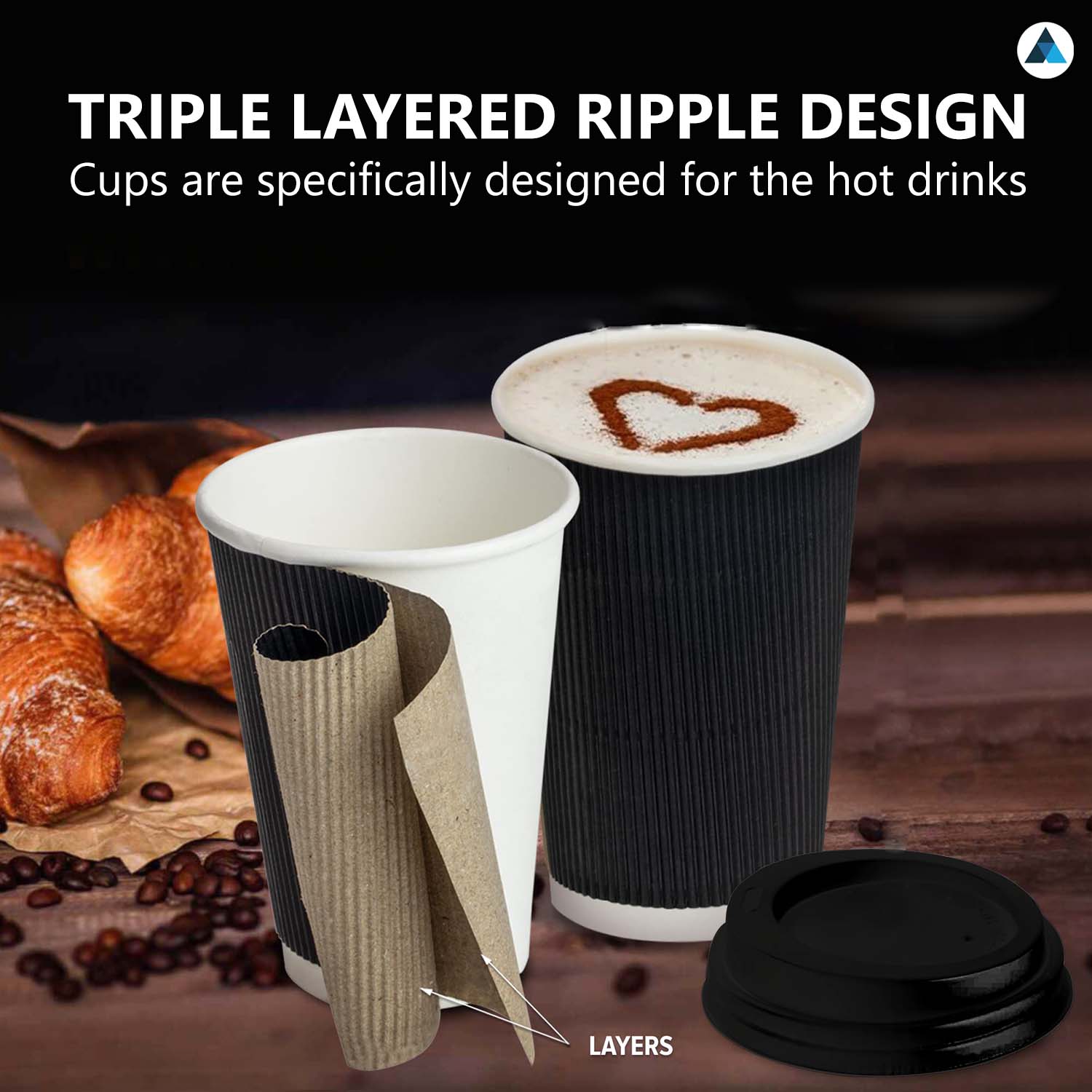 8oz Black Ripple Cups with Lids