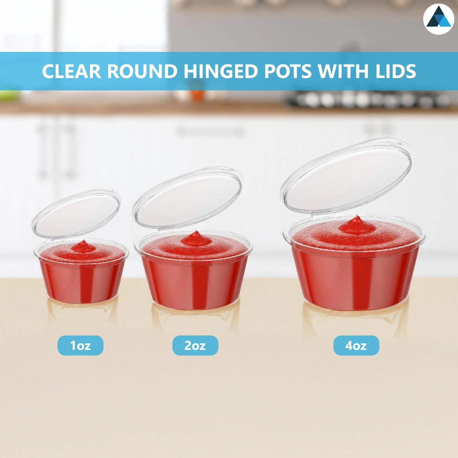 1oz Clear Round Hinged Sauce Pots with Lids